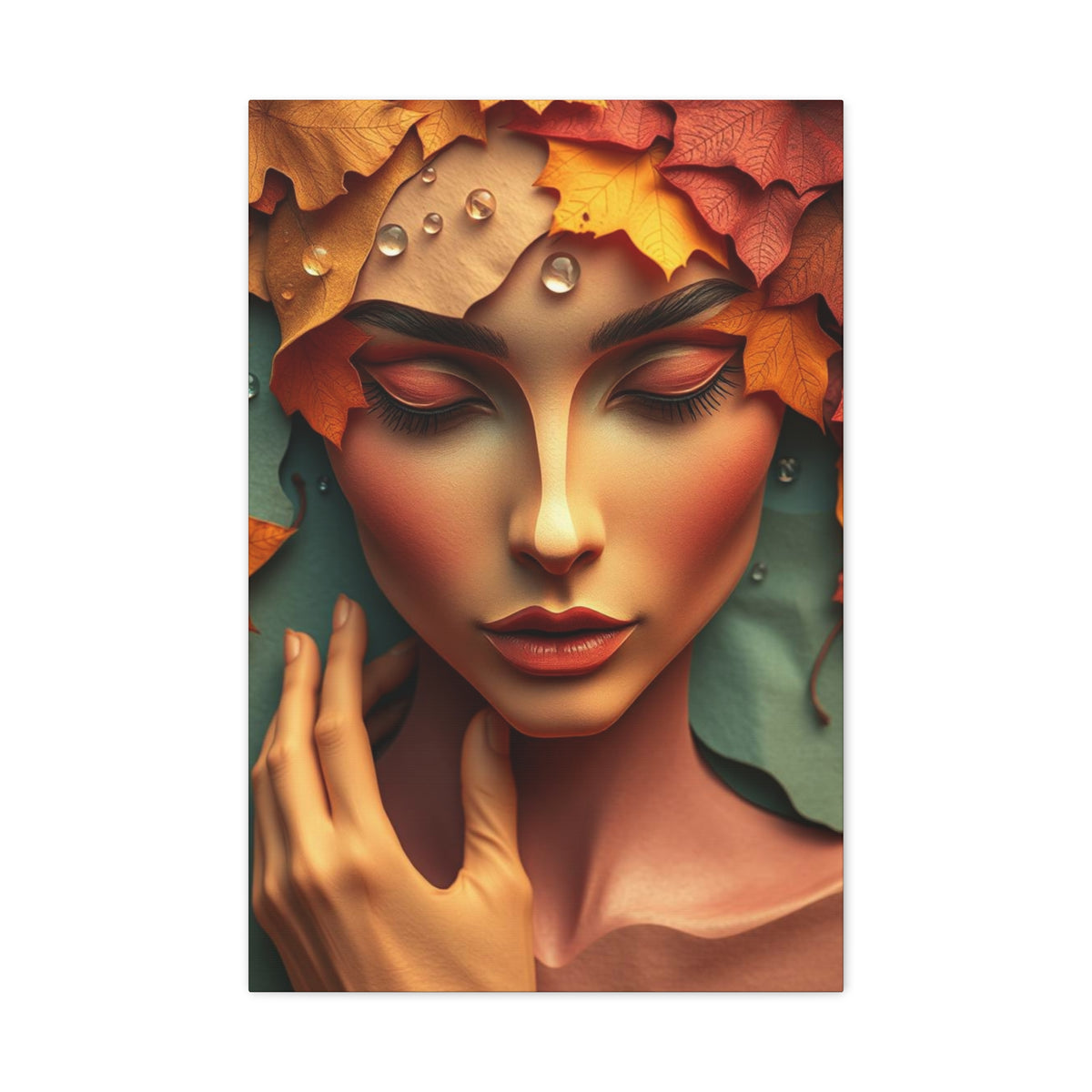 Women Face Poster in Layered Paper Aesthetic with Autumn Colors, Modern Aesthetic Wall Art, Home Decor Print, Canva Art Print, Office Decor