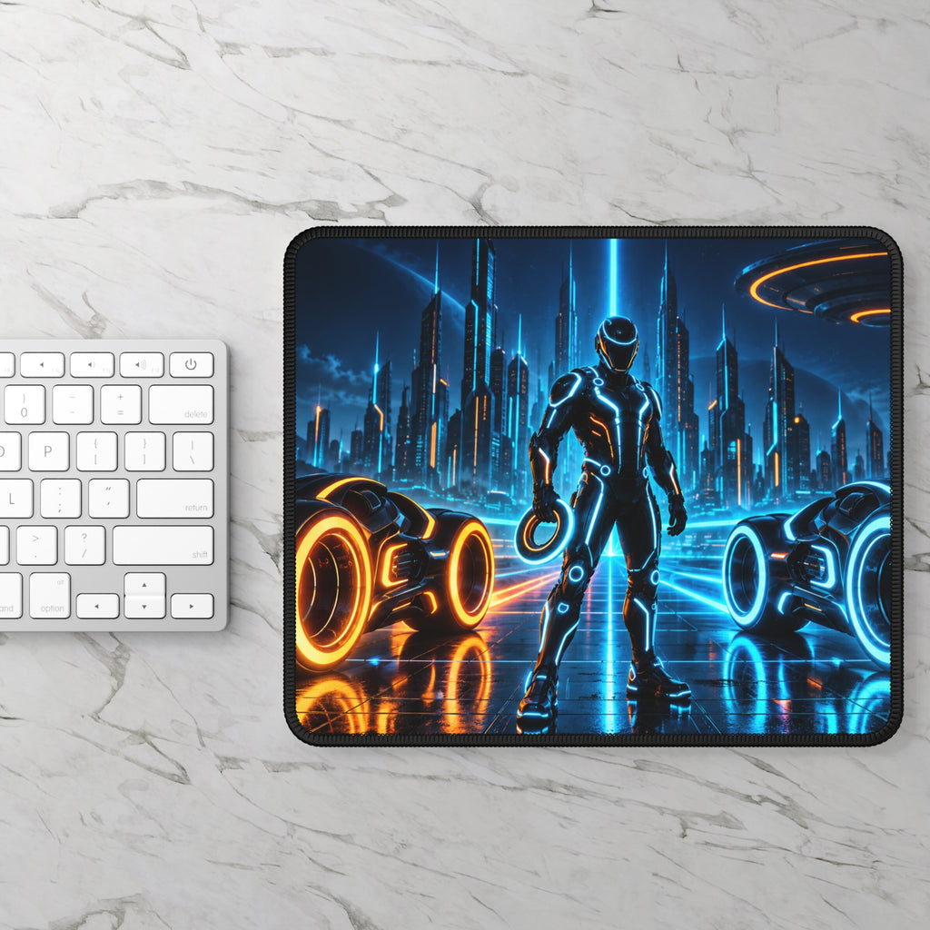 Neon City Sentinel Sci-Fi Gaming Mouse Pad