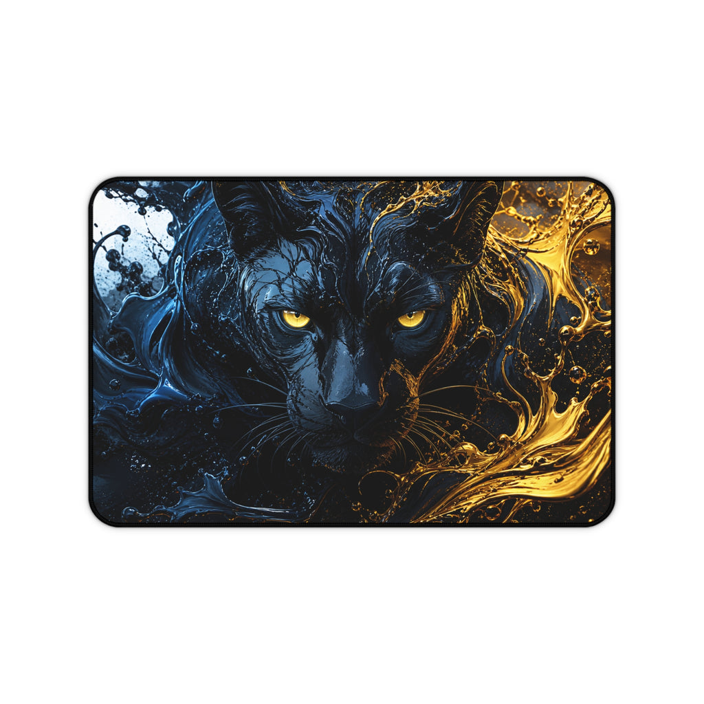 Black Panther Desk Mat — Black & Gold Cosmic Cat Gaming Mouse Pad