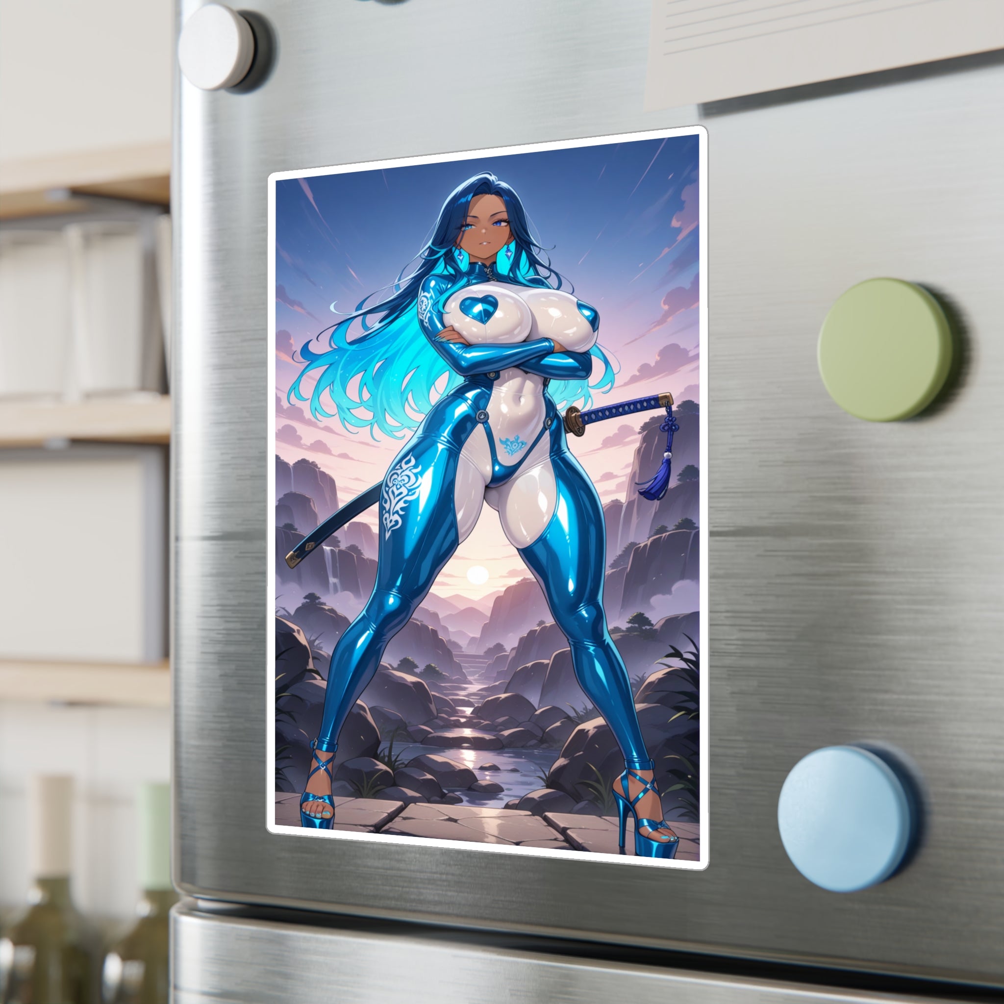 Azure Blade Empress Vinyl Decal — Blue Neon Anime Sticker