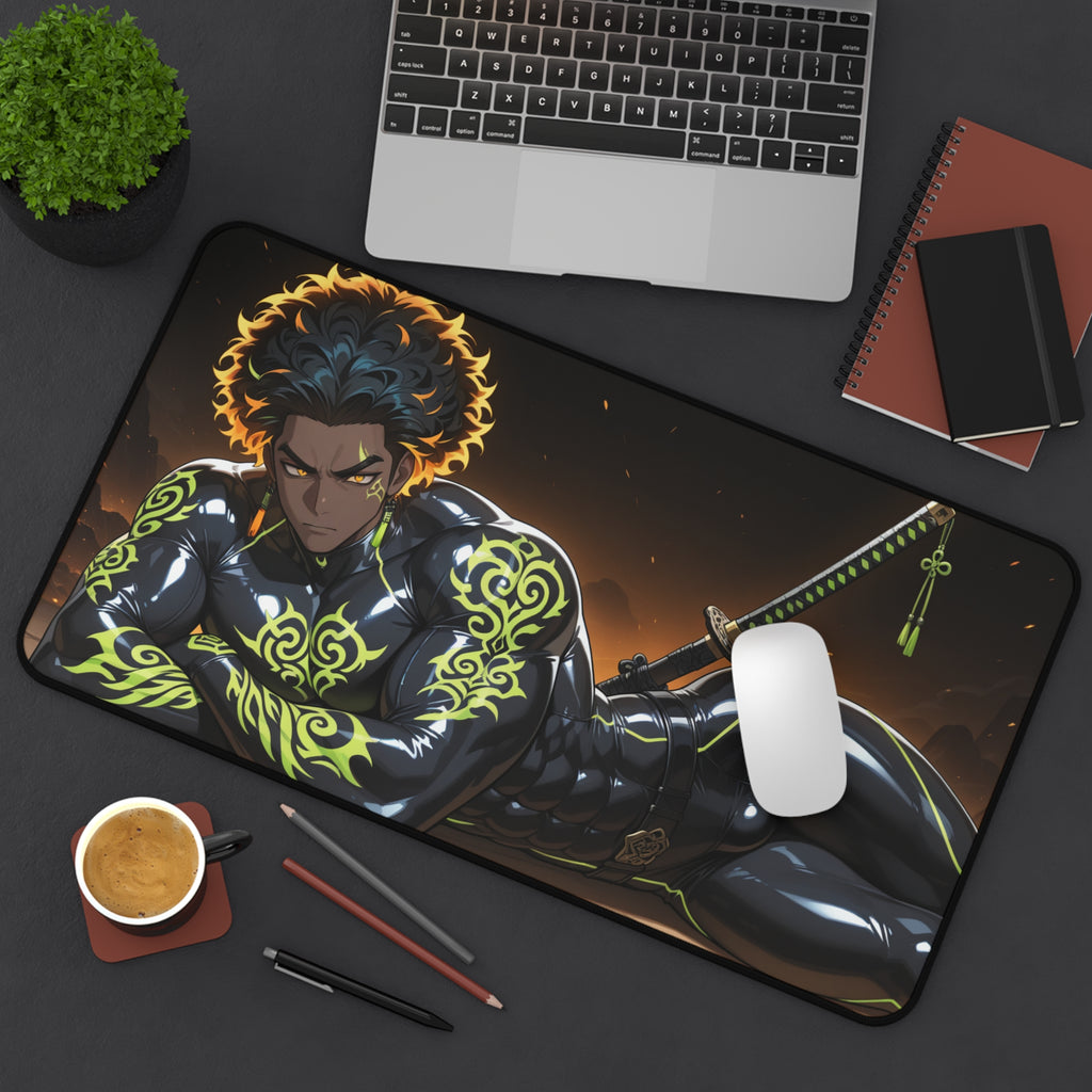 Tattooed Warrior Desk Mat — Anime Samurai Gaming Mouse Pad