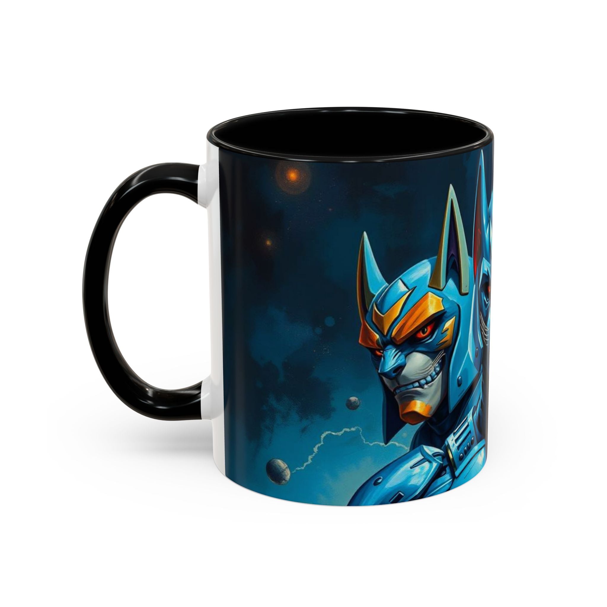 Galactic Cats Mug , Vibrant Ceramic Coffee Cup with Colorful Interior