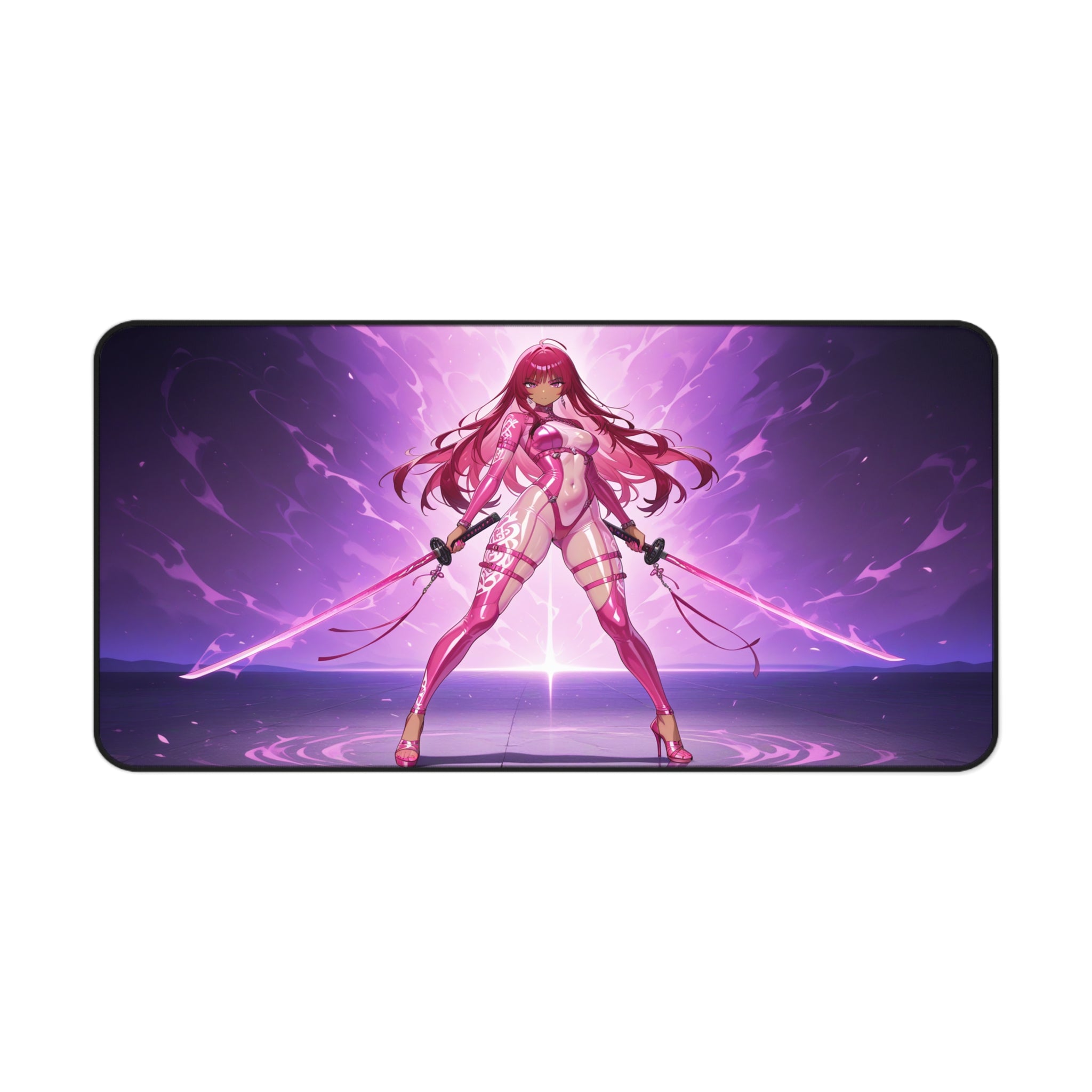 Anime Waifu Warrior Desk Mat, Gaming Mouse Pad with Non-Slip Neoprene Base