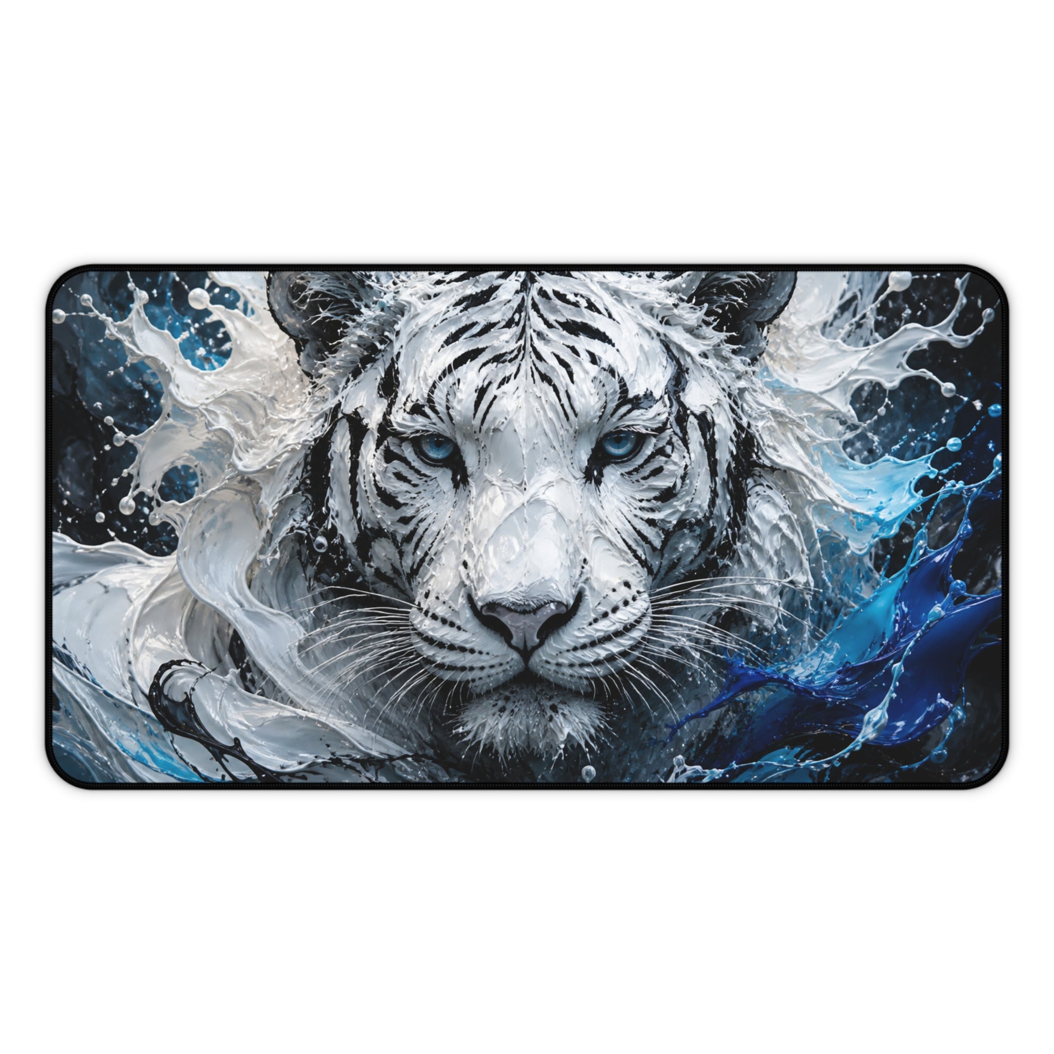 White Tiger Wave Mouse Pad — Large Animal Print Desk Mat
