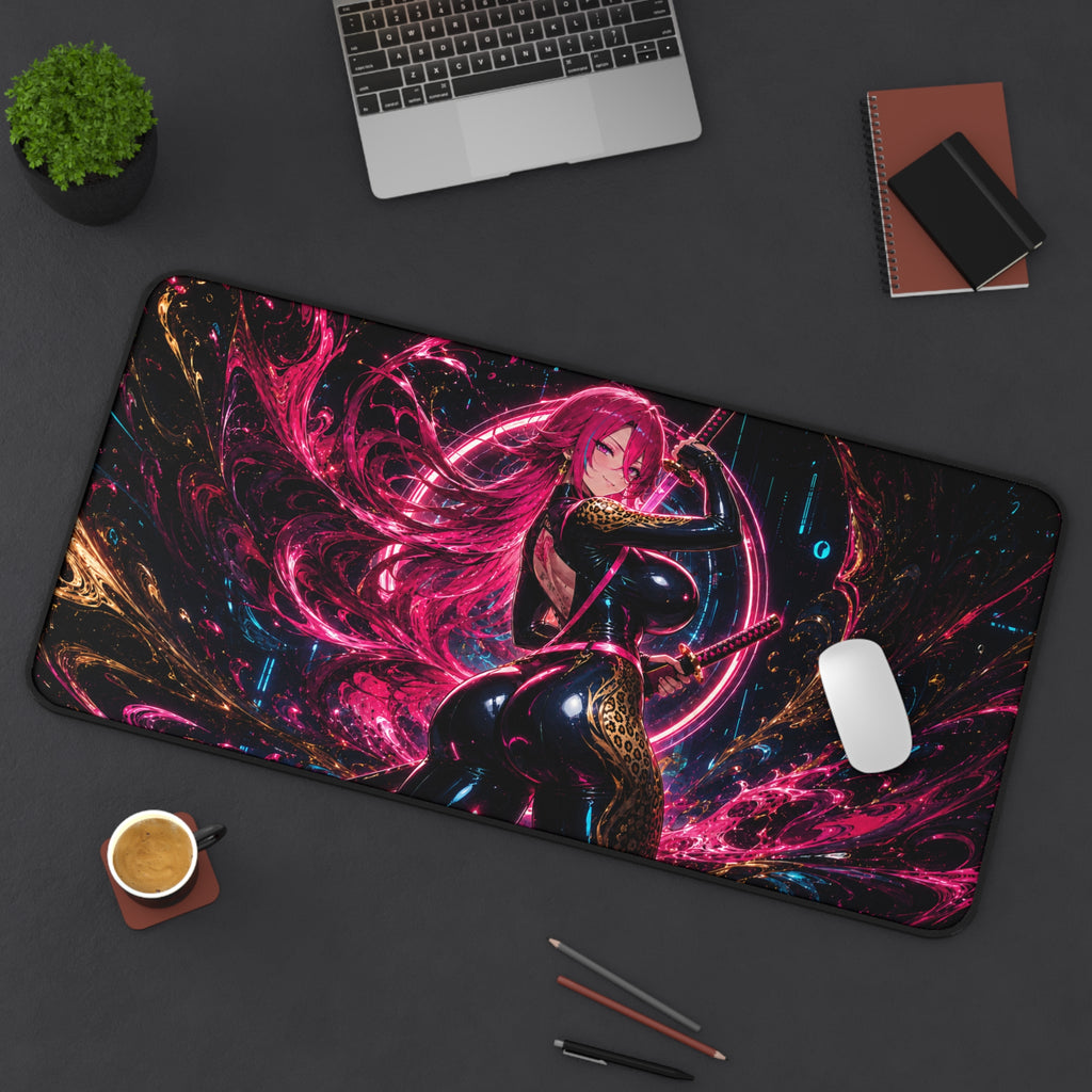 Kaelira Neon Samurai Anime Gaming Desk Mat
