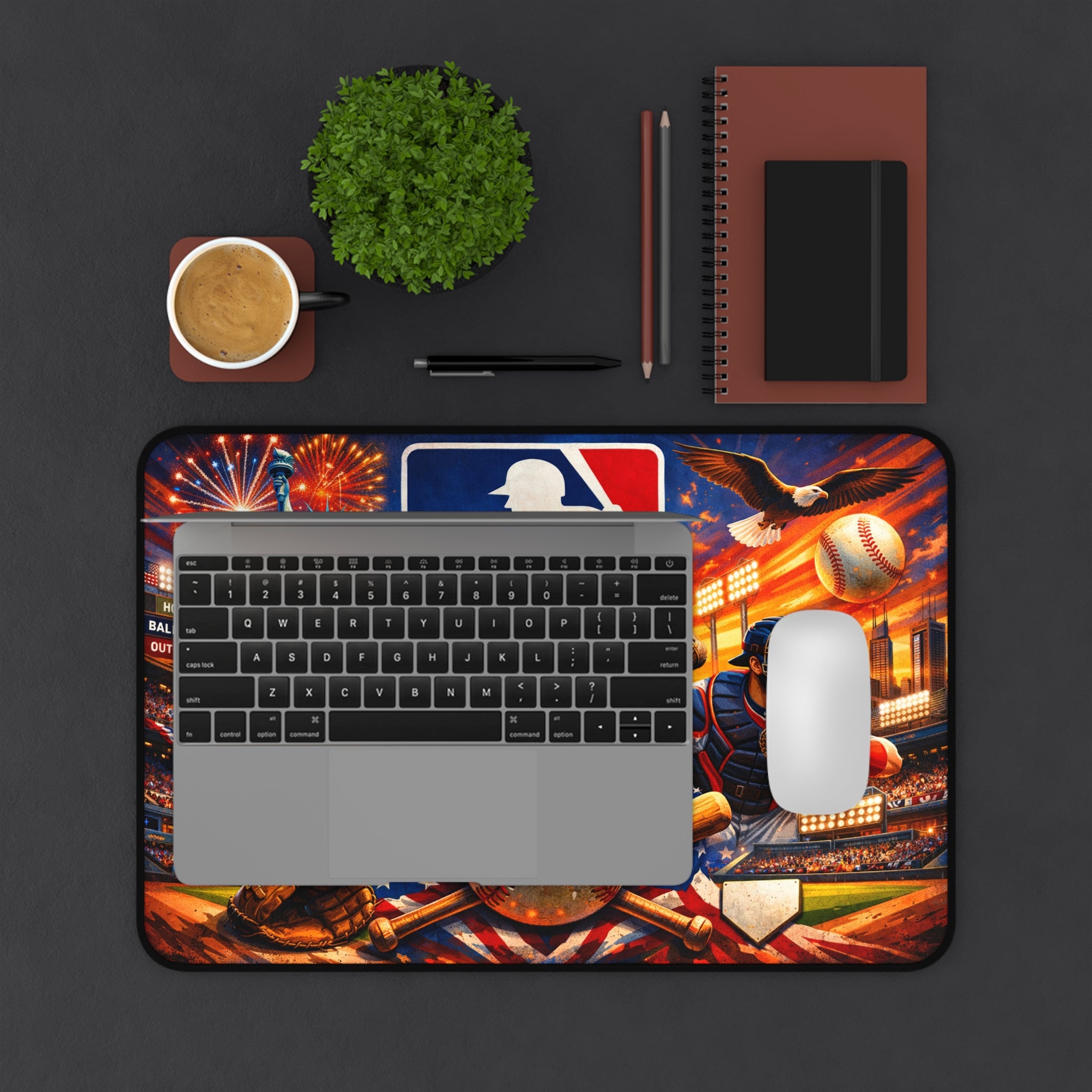 Baseball Desk Mat & Gaming Mouse Pad, MLB Inspired Non-Slip Neoprene Desk Pad Gift