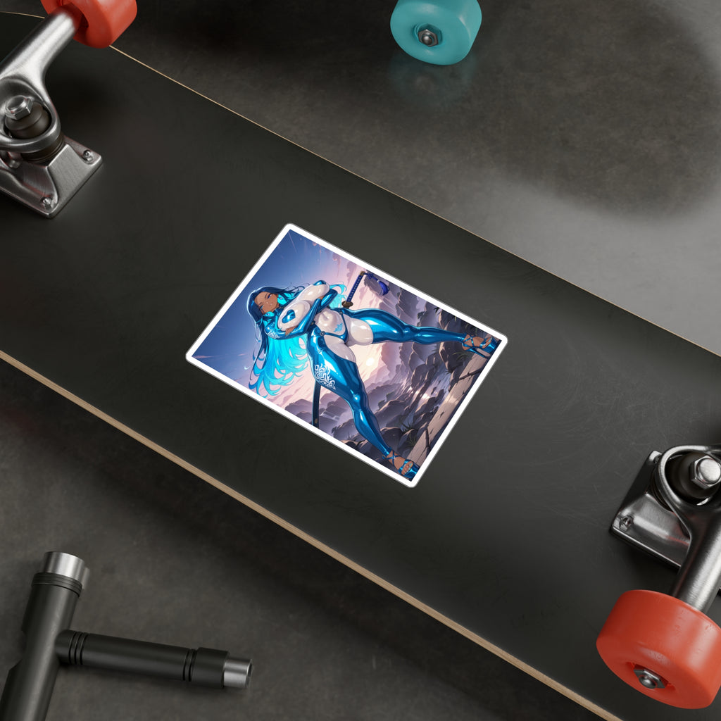 Azure Blade Empress Vinyl Decal — Blue Neon Anime Sticker