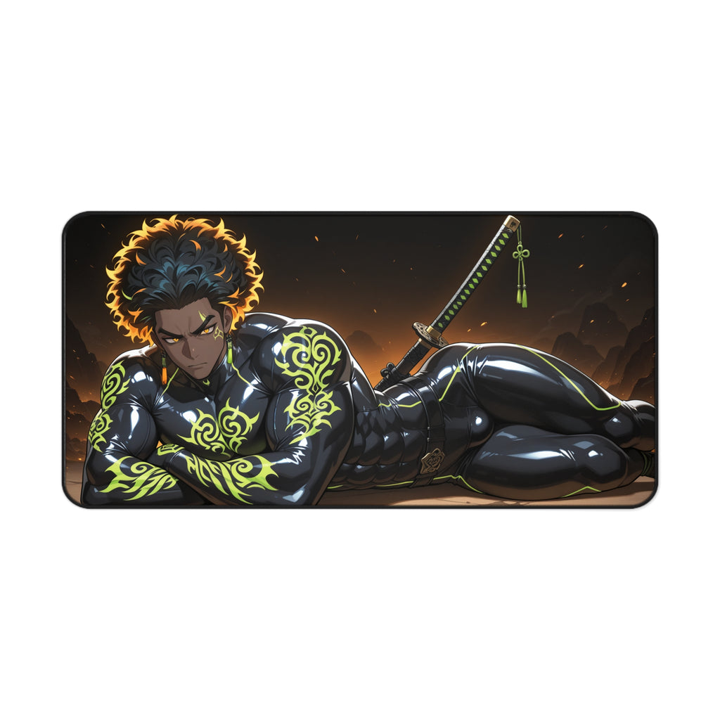 Tattooed Warrior Desk Mat — Anime Samurai Gaming Mouse Pad