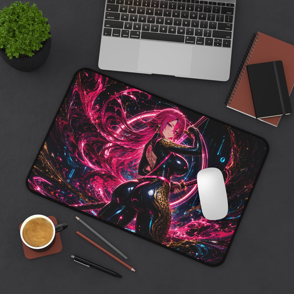Kaelira Neon Samurai Anime Gaming Desk Mat