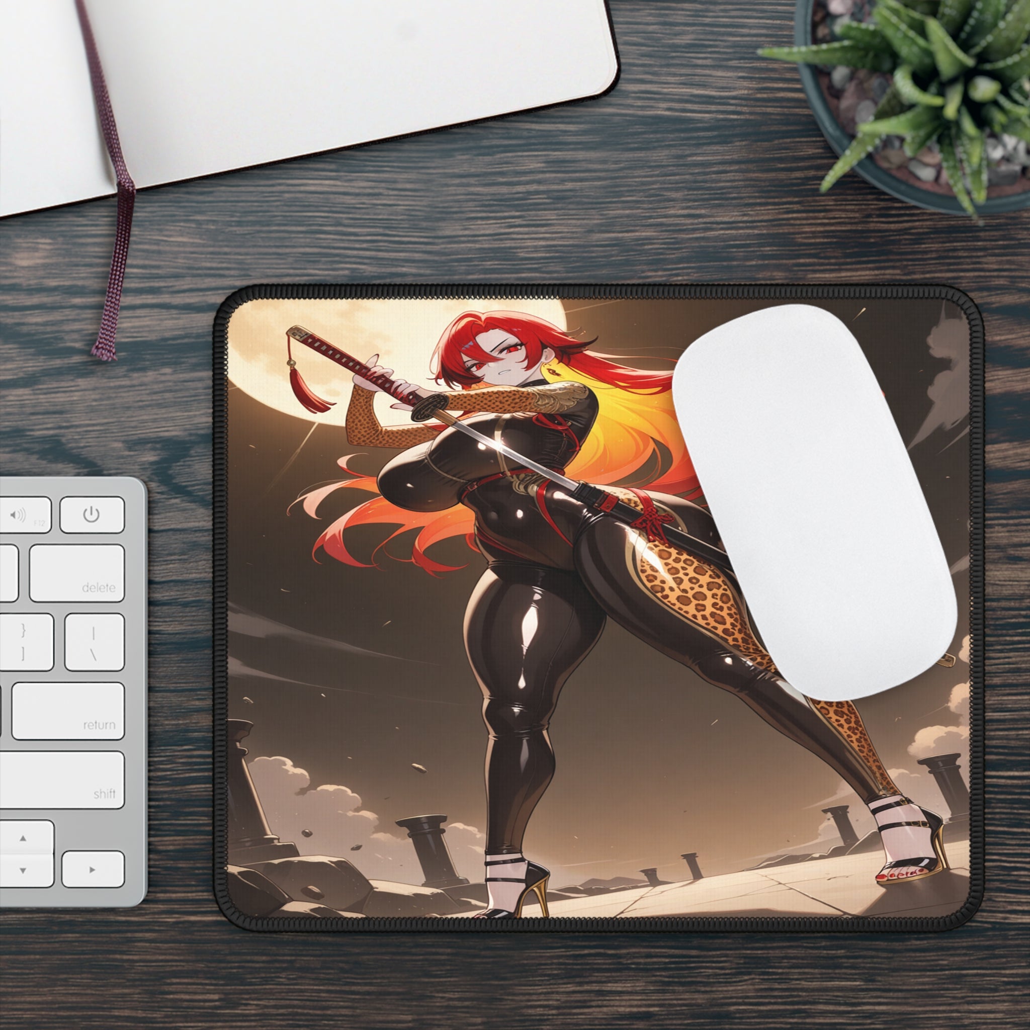 Anime Girl Mouse Pad, Red Hair Warrior