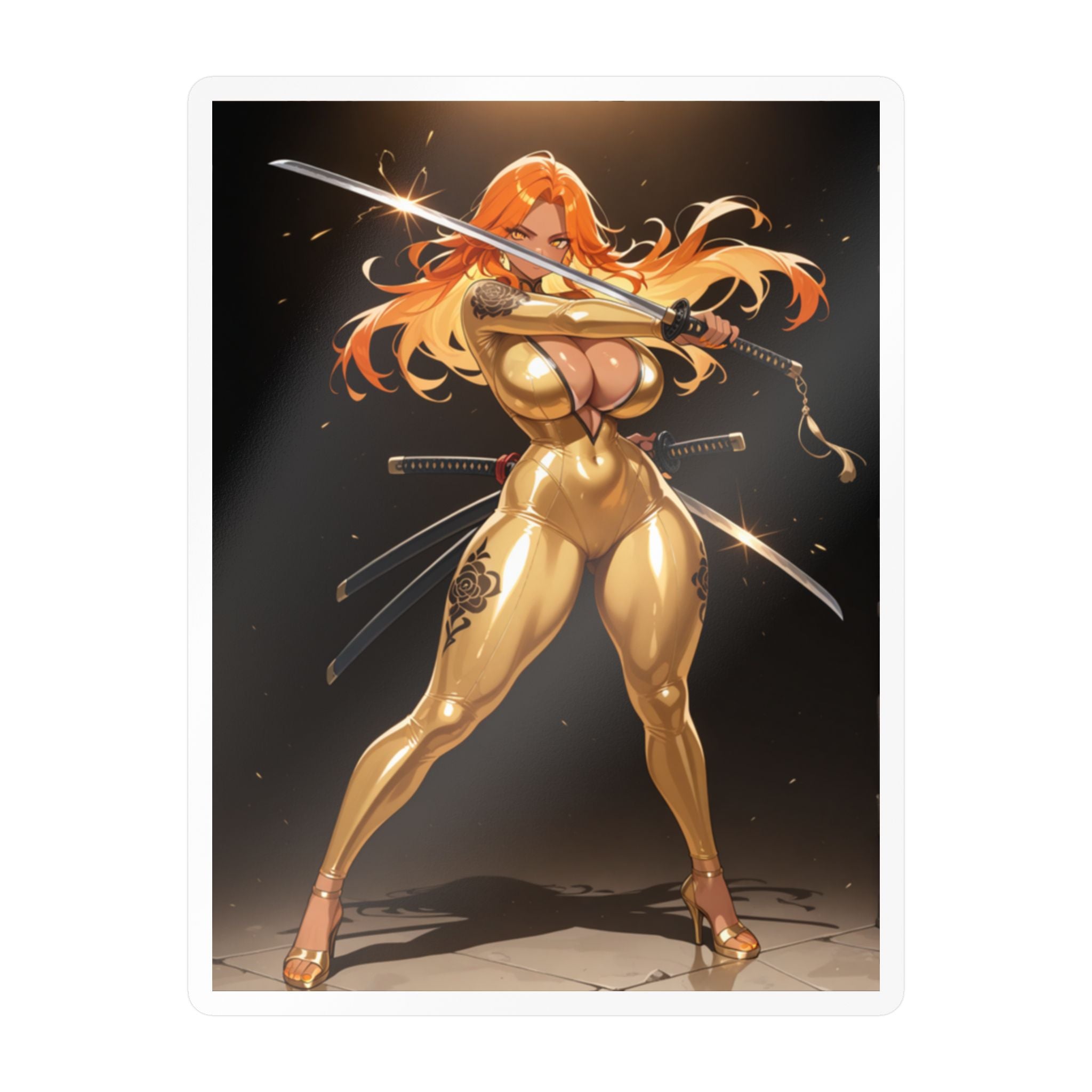Golden Anime Girl Warrior Sticker