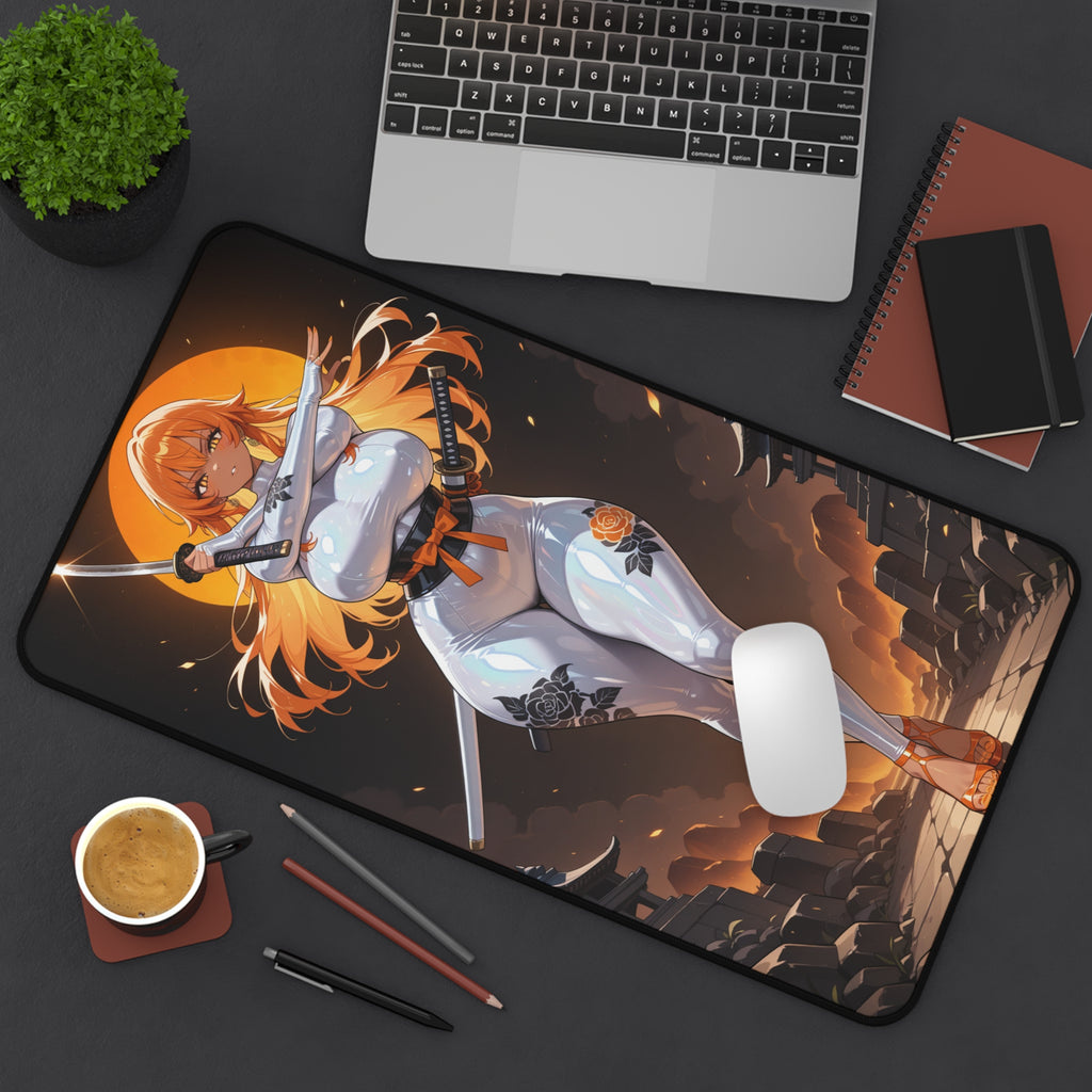 Anime Girl Warrior Desk Mat, Gaming Mouse Pad with Non-Slip Neoprene Base