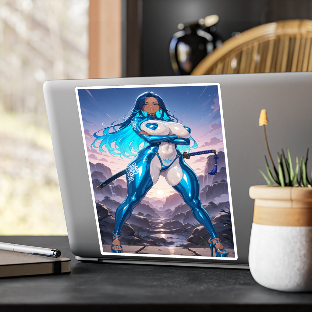 Azure Blade Empress Vinyl Decal — Blue Neon Anime Sticker