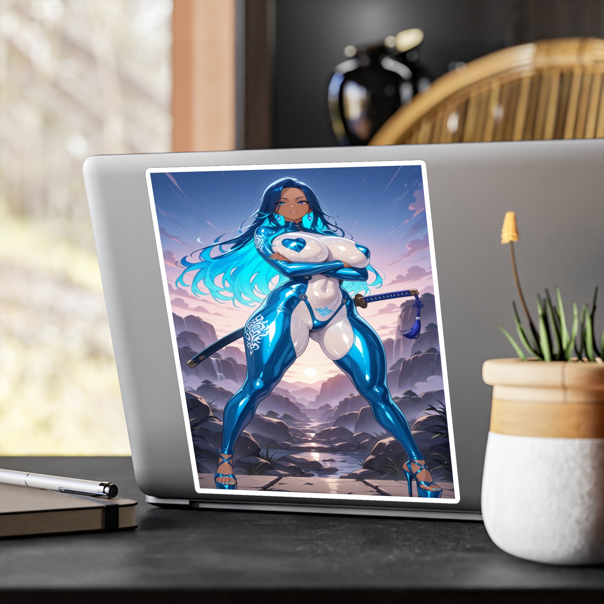 Azure Blade Empress Vinyl Decal — Blue Neon Anime Sticker