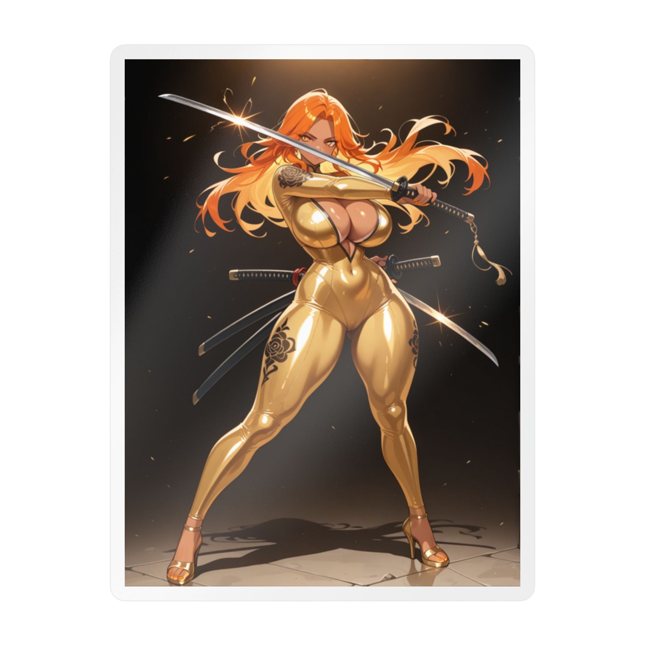 Golden Anime Girl Warrior Sticker