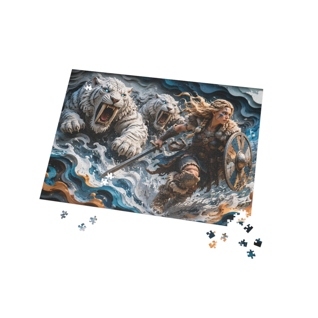 Viking Shieldmaiden & White Tigers - Puzzle (96–1000 pcs)