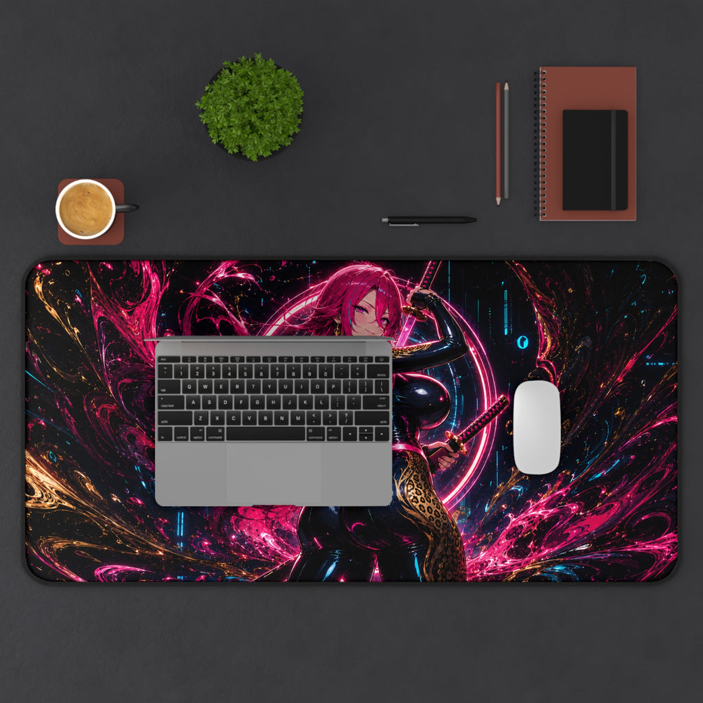 Kaelira Neon Samurai Anime Gaming Desk Mat