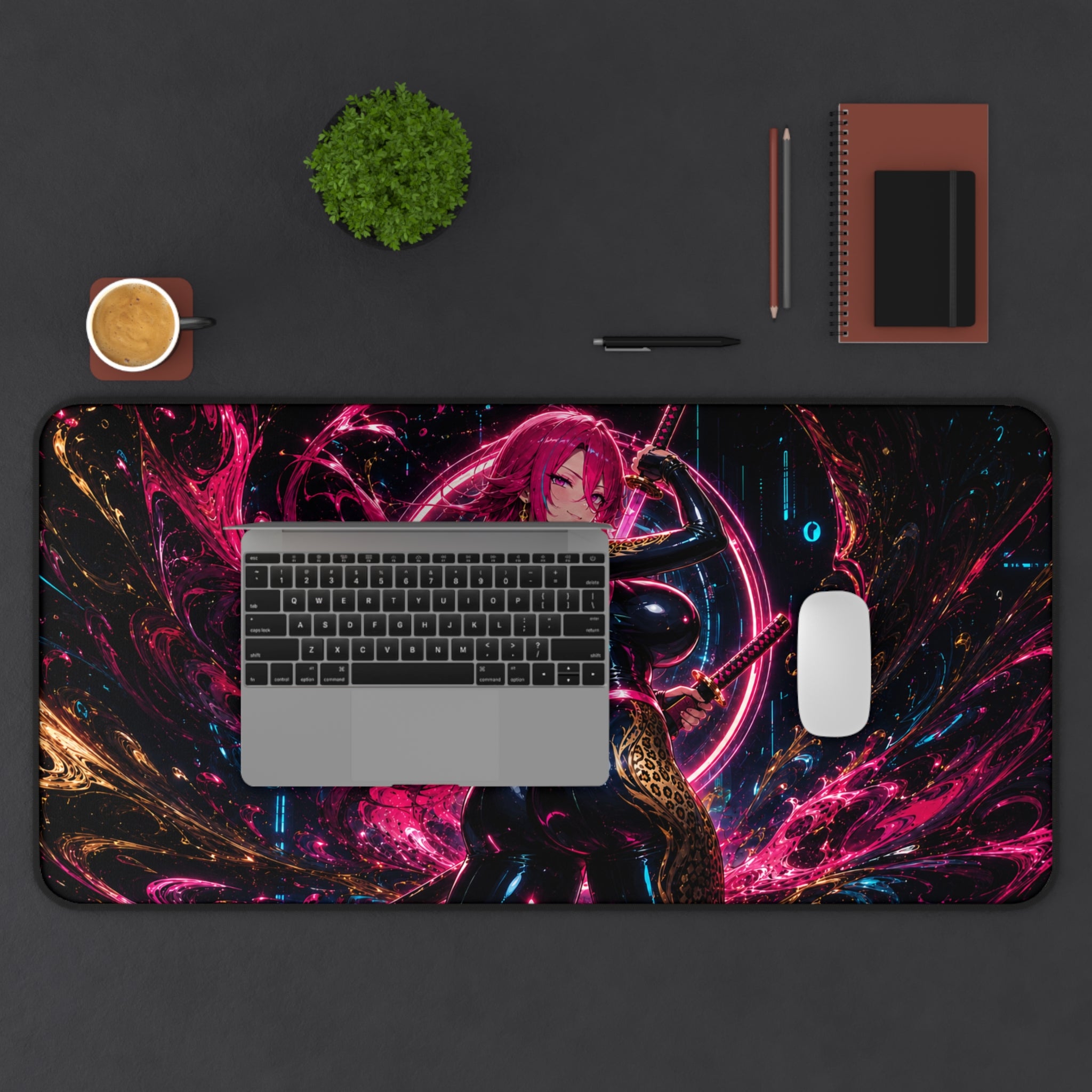 Kaelira Neon Samurai Anime Gaming Desk Mat