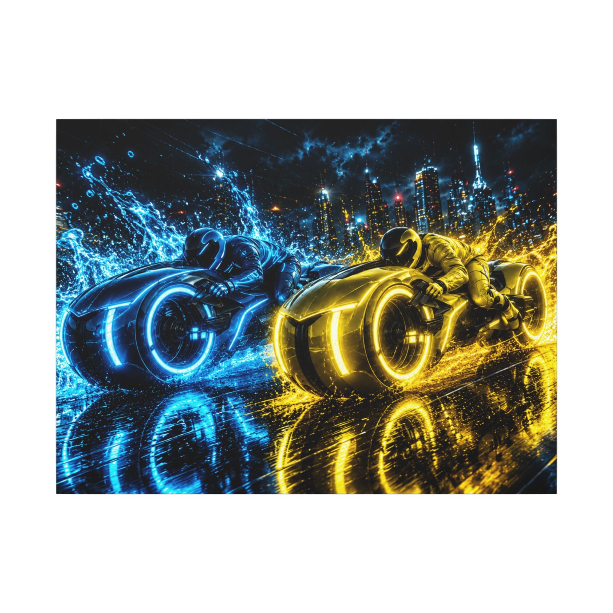 Tron Lightcycles Matte Canvas Print — Tron Futuristic Wall Art