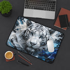 White Tiger Wave Mouse Pad — Large Animal Print Desk Mat