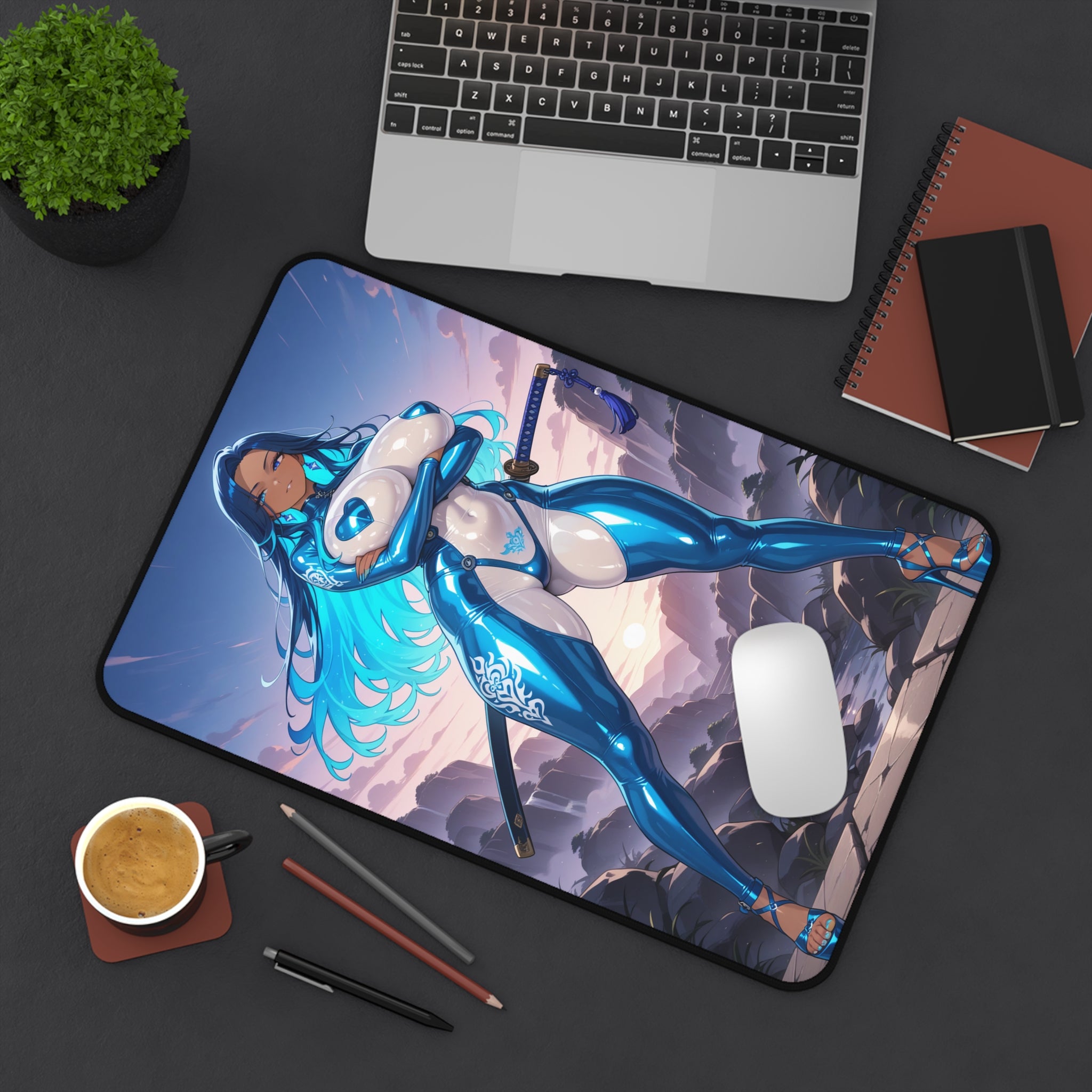 Anime Girl Warrior Mouse Pad, Swordswoman Desk Mat