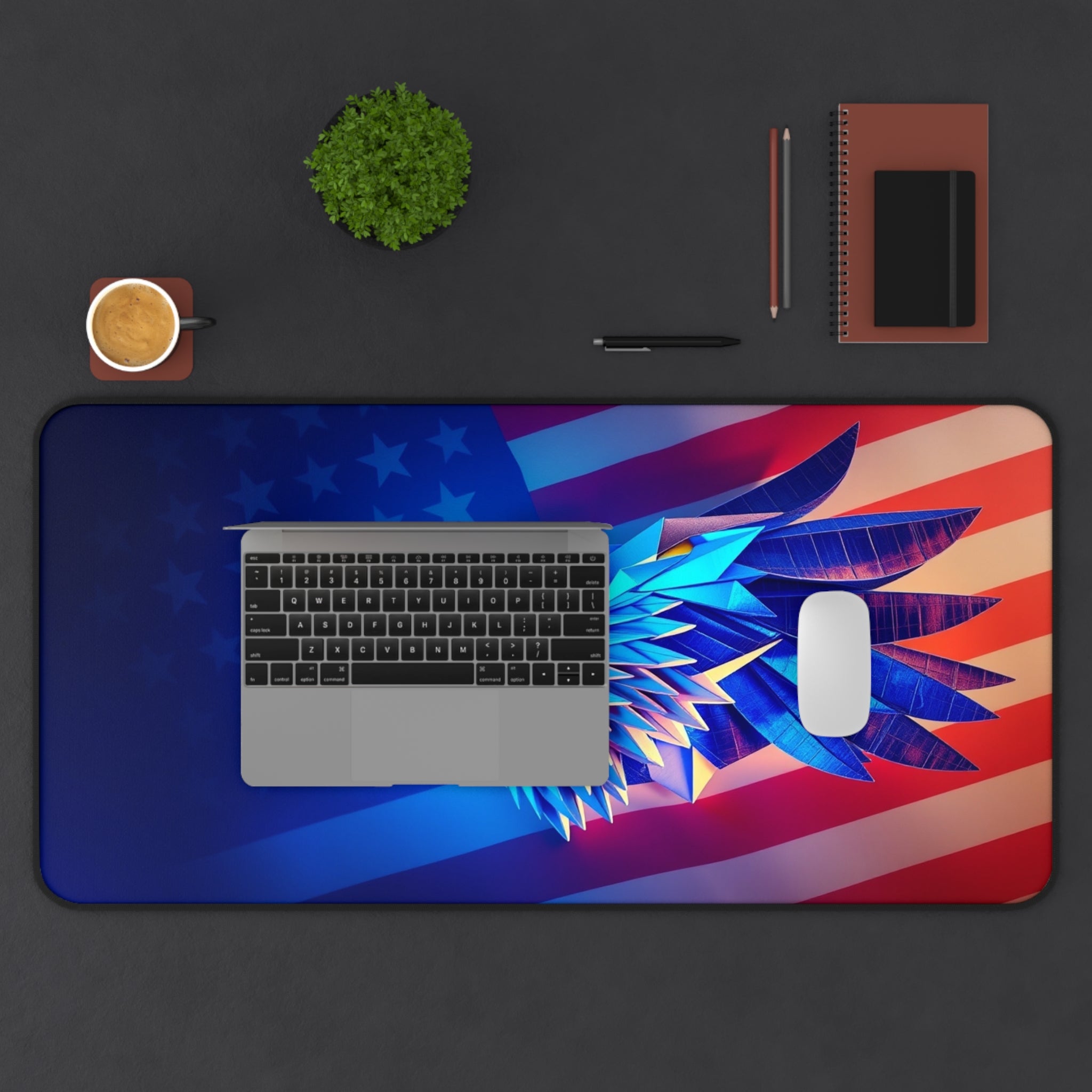 Patriotic Desk Mat with Eagle and American Flag, Premium Mouse Pad
