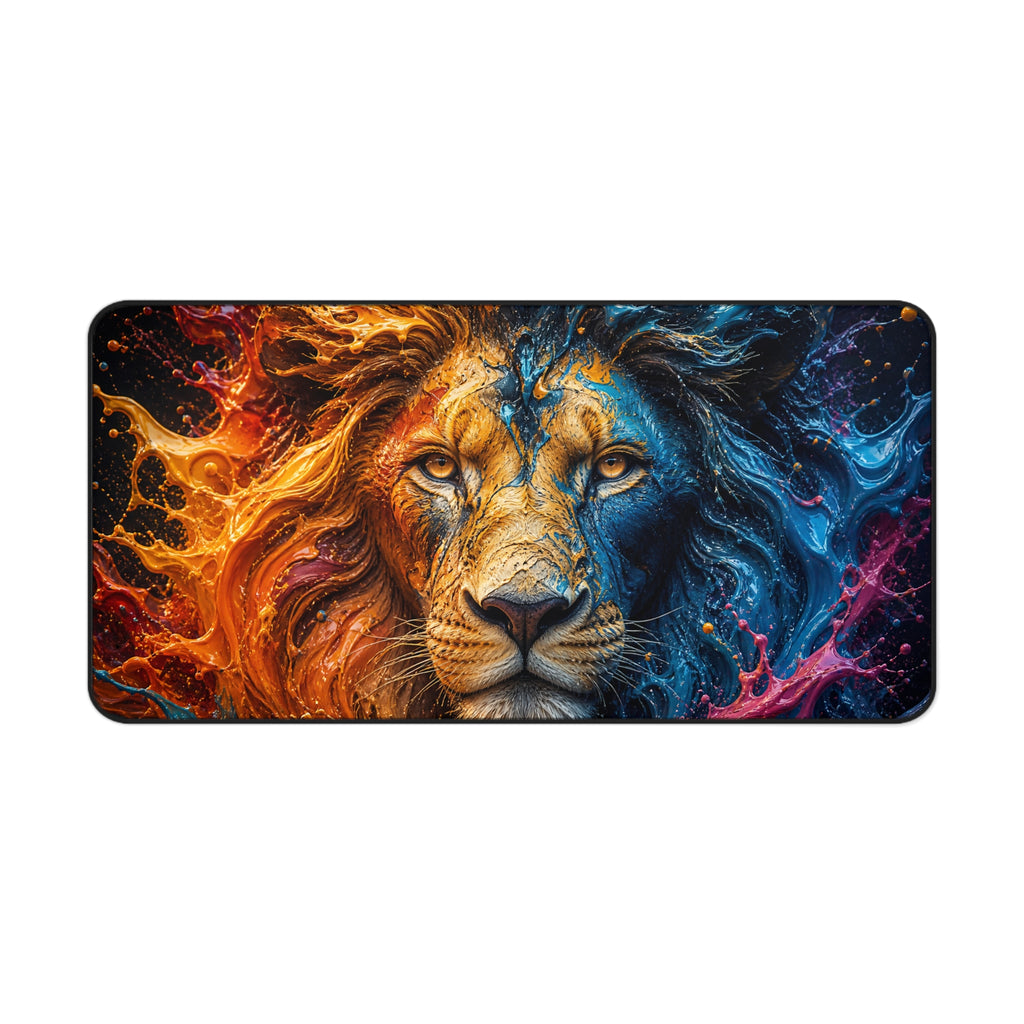 Lion Fire & Water Mouse Pad — Vibrant Animal Print Desk Mat