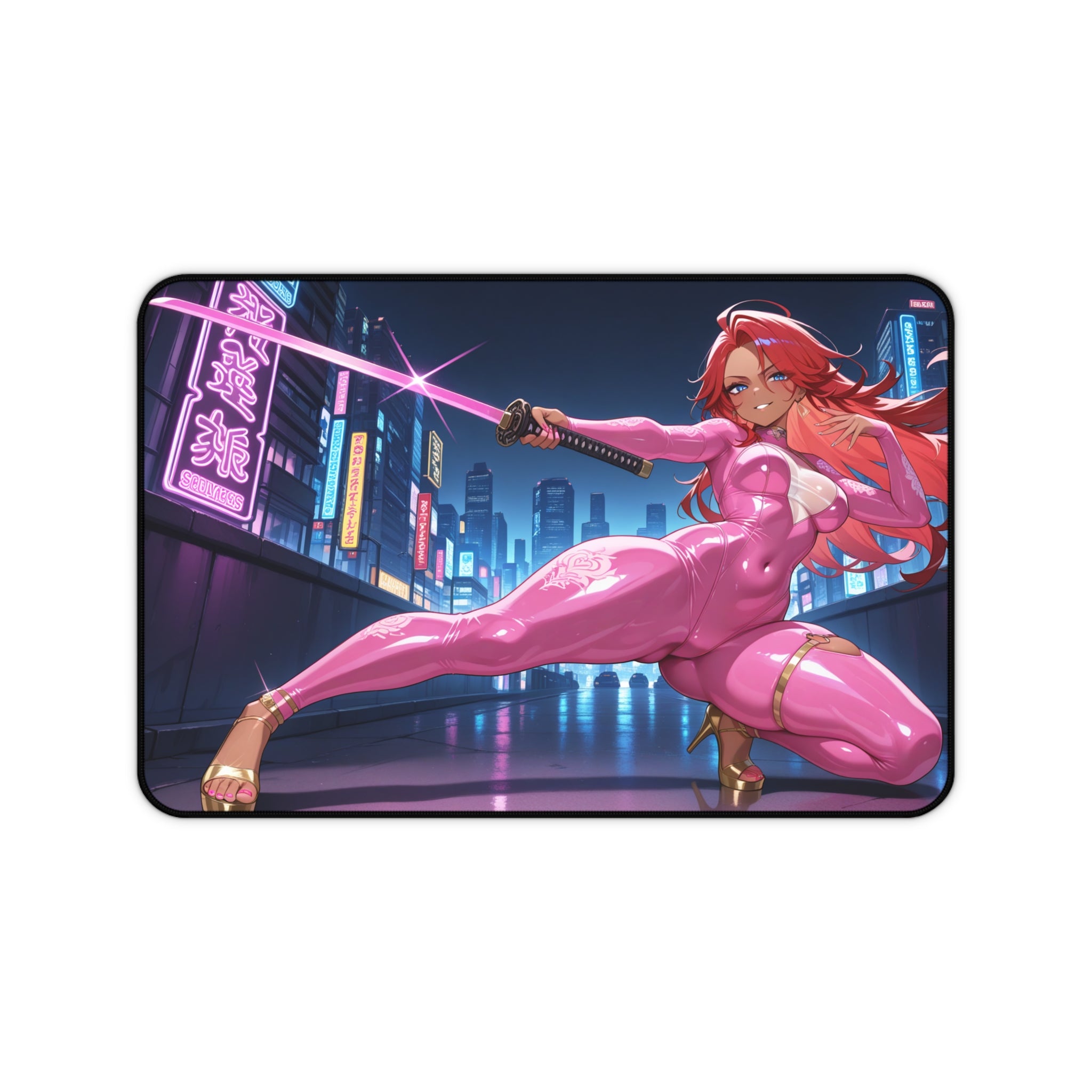 Anime Girl Warrior Desk Mat, Gaming Mouse Pad with Non-Slip Neoprene Base