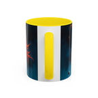 Galactic Cats Mug , Vibrant Ceramic Coffee Cup with Colorful Interior