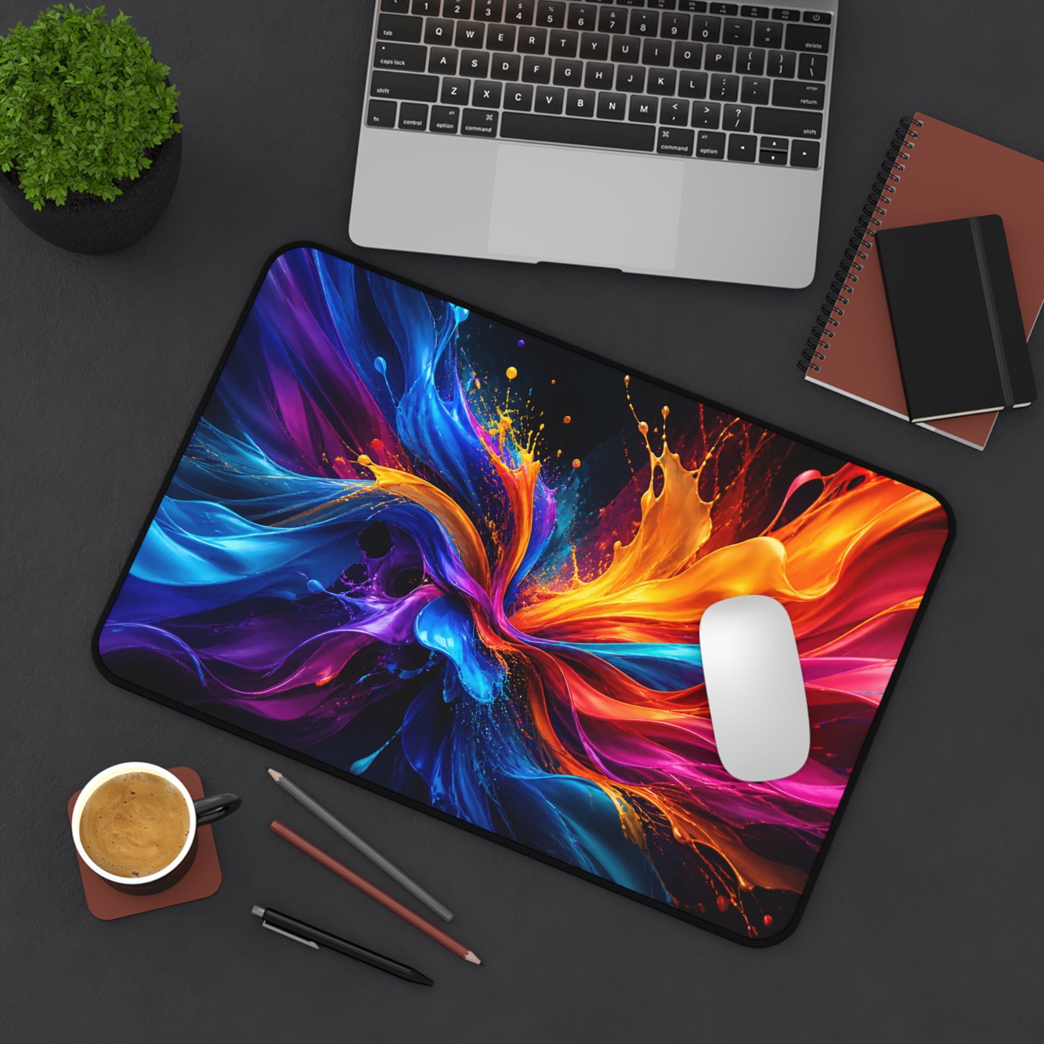 Abstract Color Splash Desk Mat — Vibrant Gaming & Office Mouse Pad