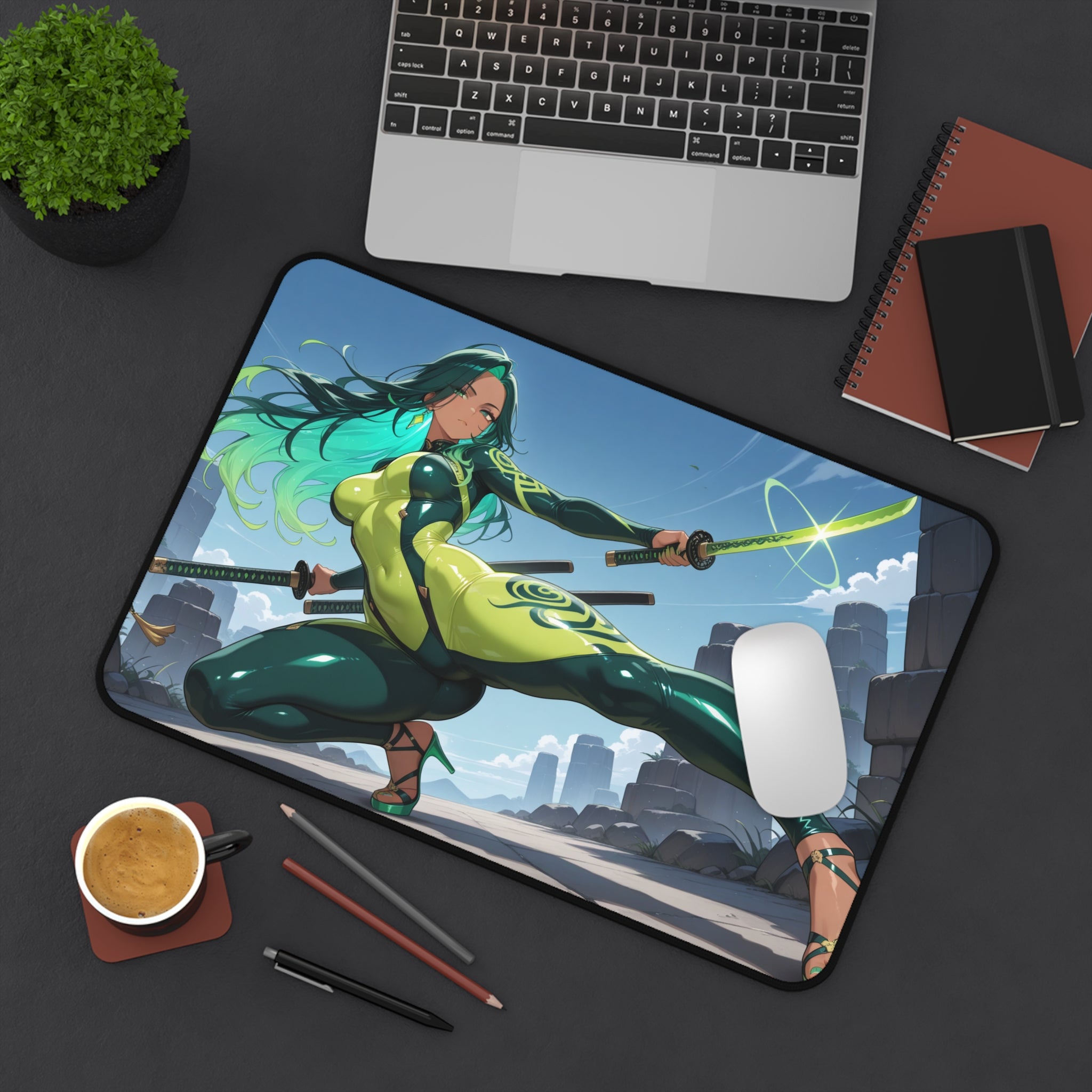Anime Waifu Warrior Desk Mat, Gaming Desk Pad