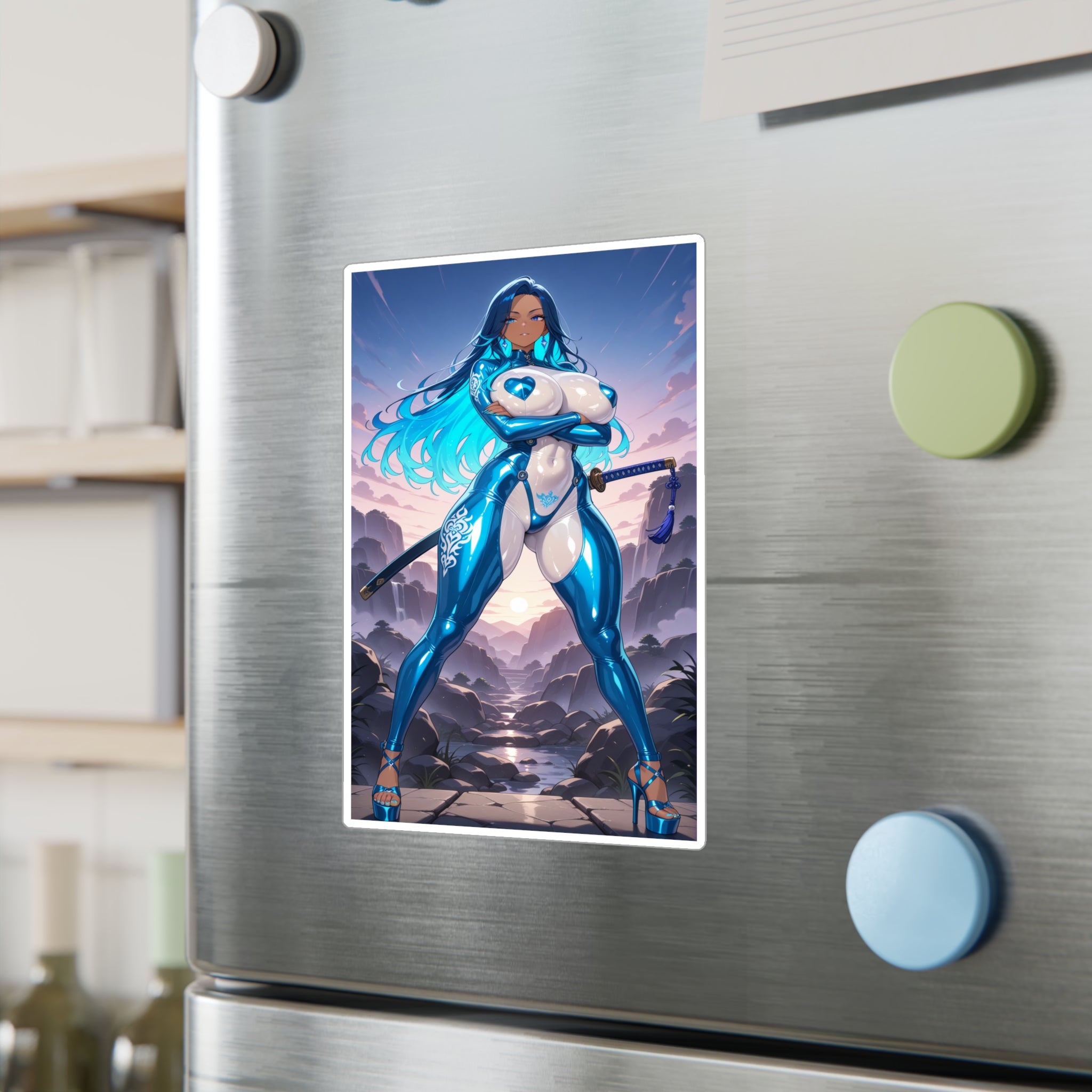 Azure Blade Empress Vinyl Decal — Blue Neon Anime Sticker