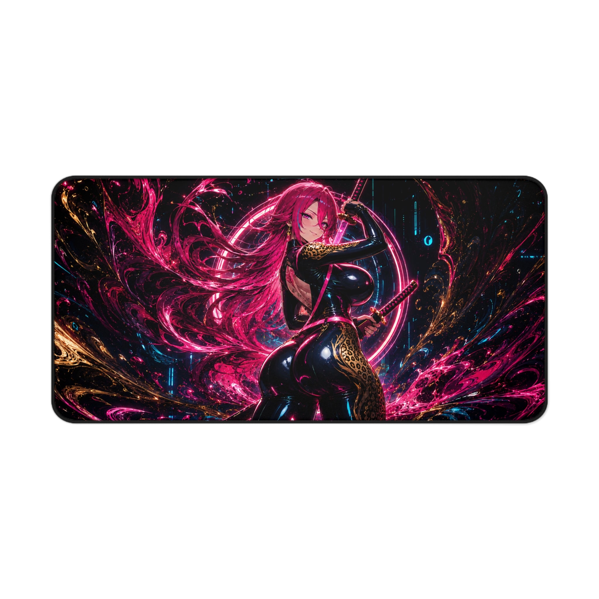 Kaelira Neon Samurai Anime Gaming Desk Mat