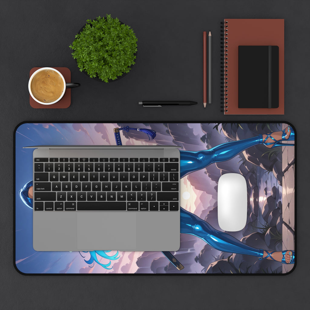 Anime Girl Warrior Mouse Pad, Swordswoman Desk Mat