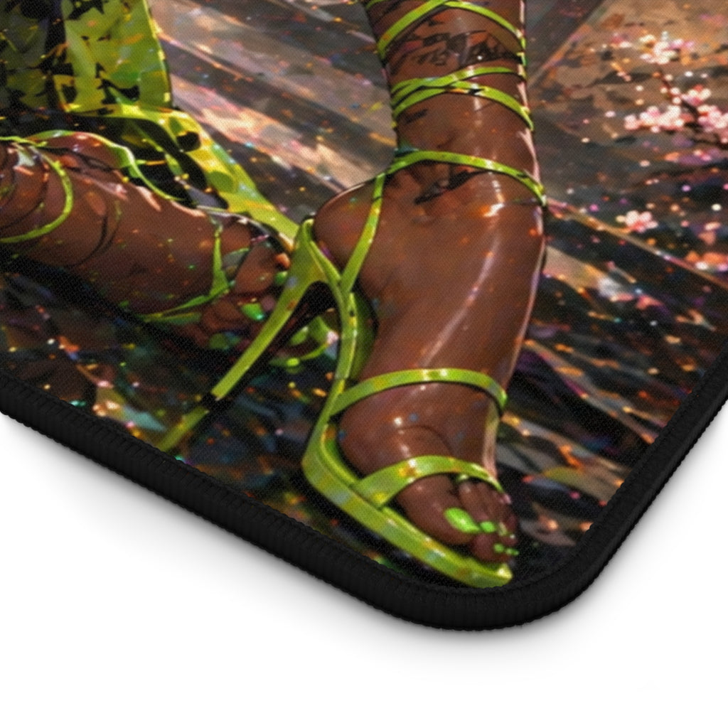 Fantasy Warrior Desk Mat — Green Samurai Swordmaid Gaming Mouse Pad