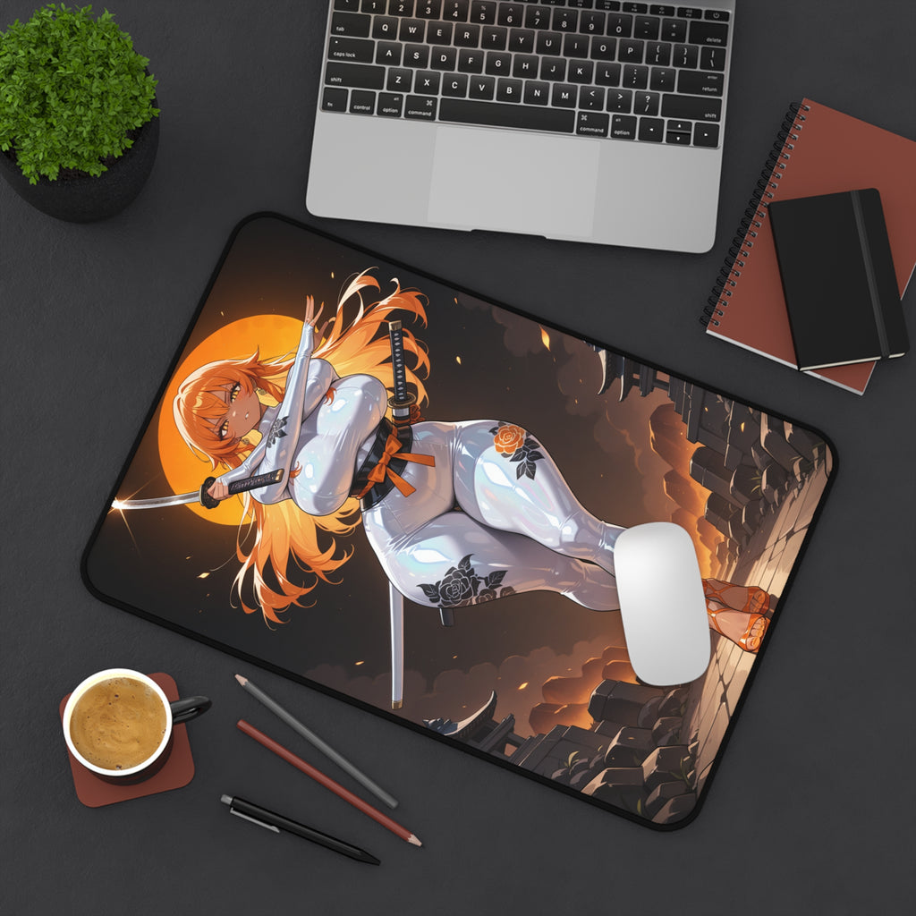 Anime Girl Warrior Desk Mat, Gaming Mouse Pad with Non-Slip Neoprene Base