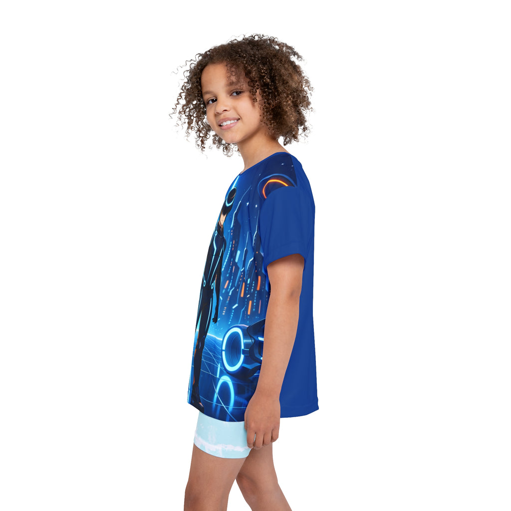 Tron Cybersuit Boy Kids Jersey, Futuristic Gamer Shirt with Tron-Inspired Cyber Graphic