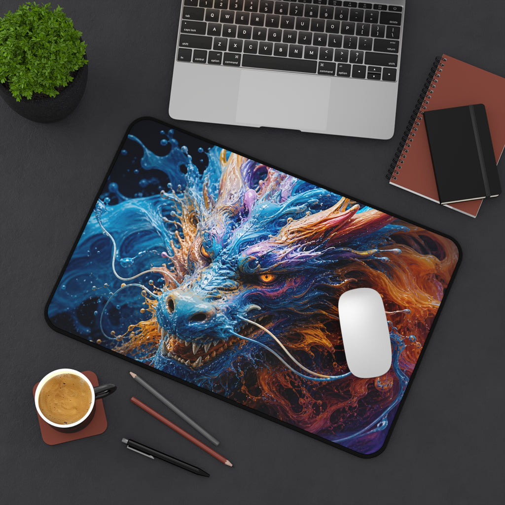 Fiery Blue Dragon Desk Mat — Fantasy Gaming Mouse Pad