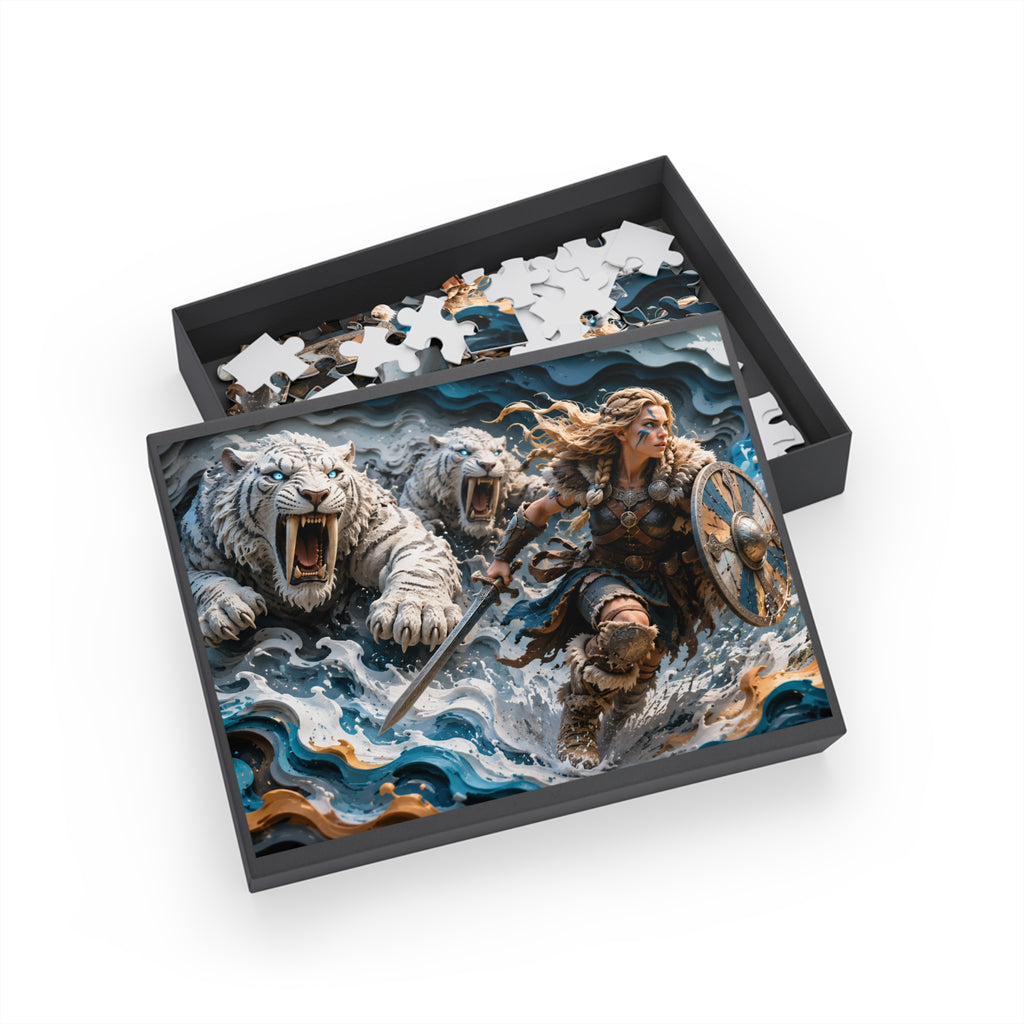 Viking Shieldmaiden & White Tigers - Puzzle (96–1000 pcs)