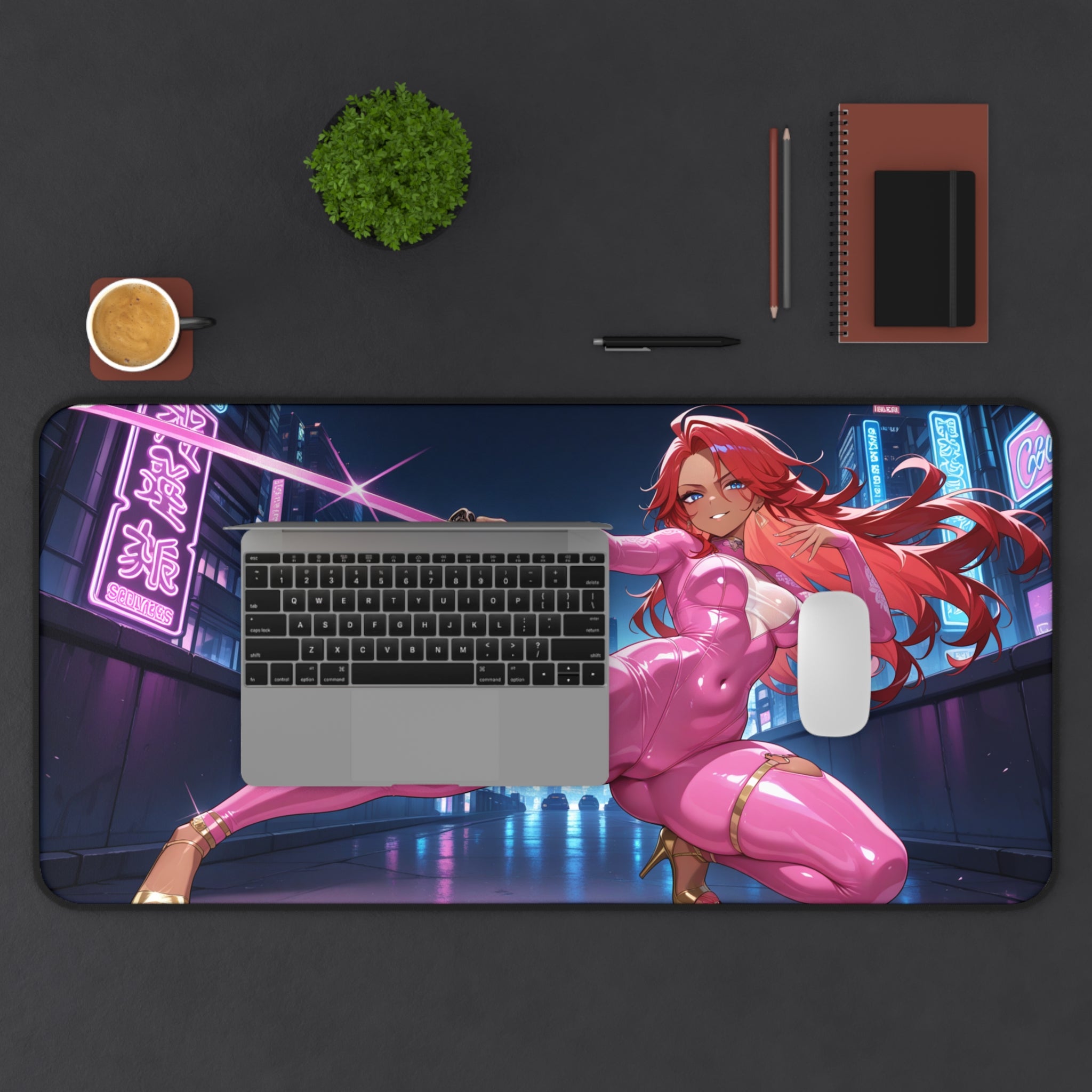 Anime Girl Warrior Desk Mat, Gaming Mouse Pad with Non-Slip Neoprene Base