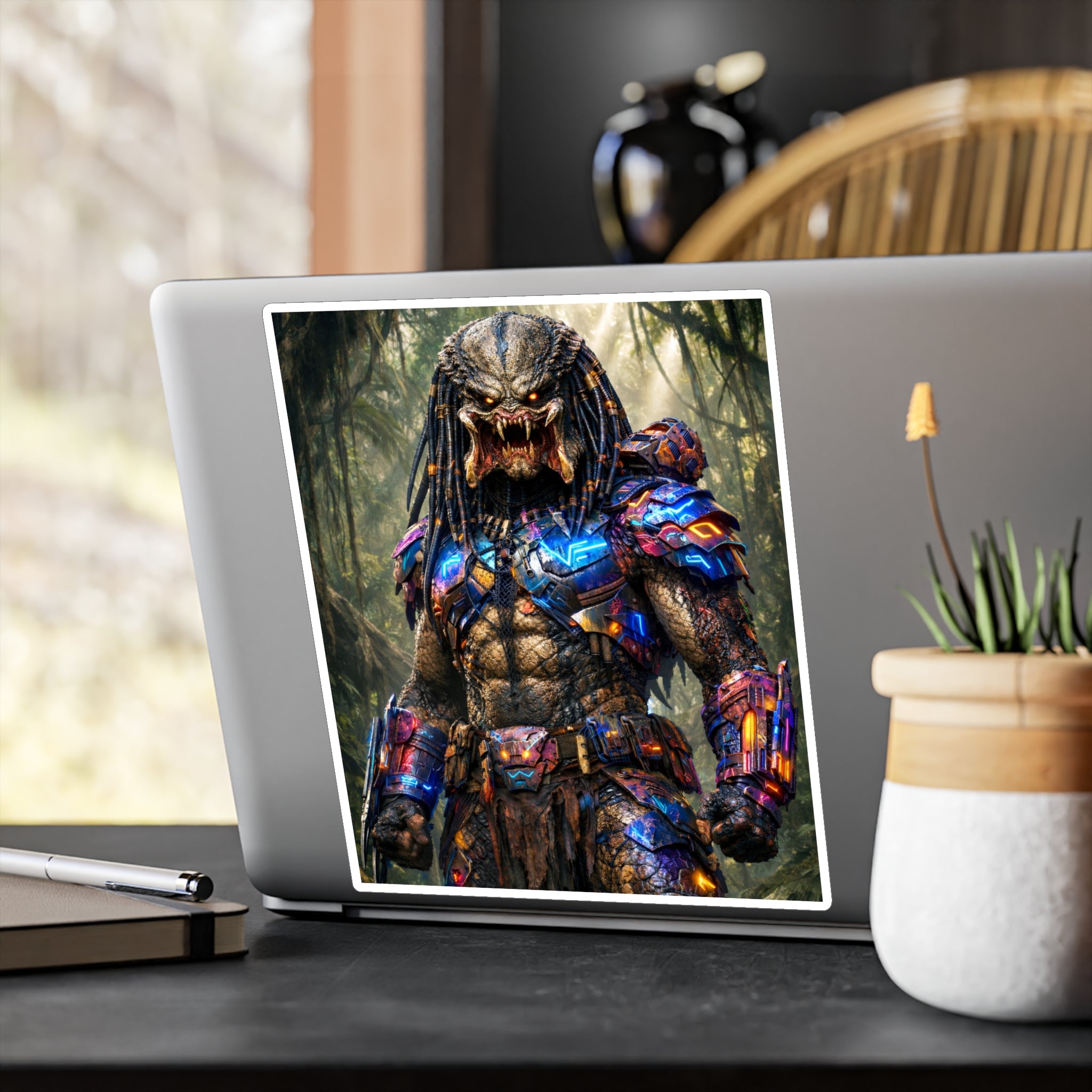 Predator Warrior Vinyl Sticker — Sci‑Fi Tribal Alien Kiss‑Cut Decal