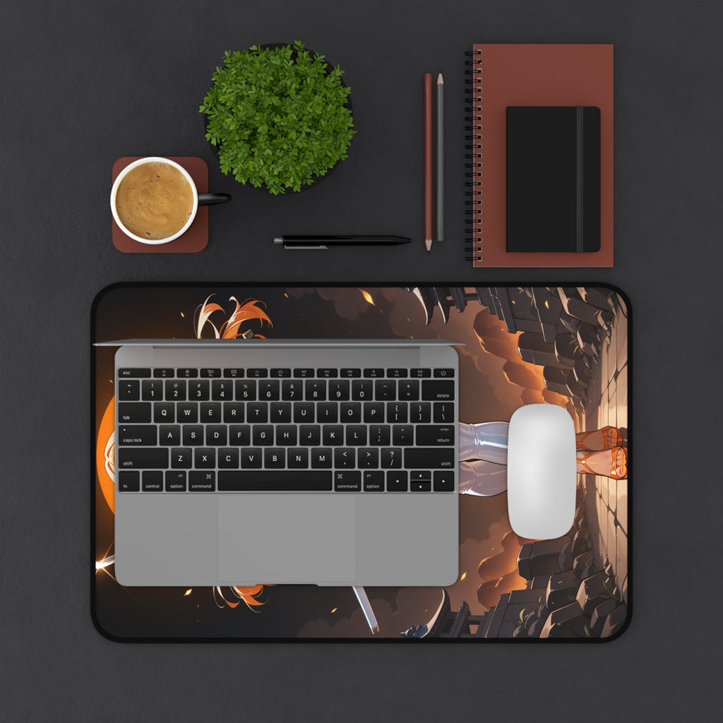 Anime Girl Warrior Desk Mat, Gaming Mouse Pad with Non-Slip Neoprene Base