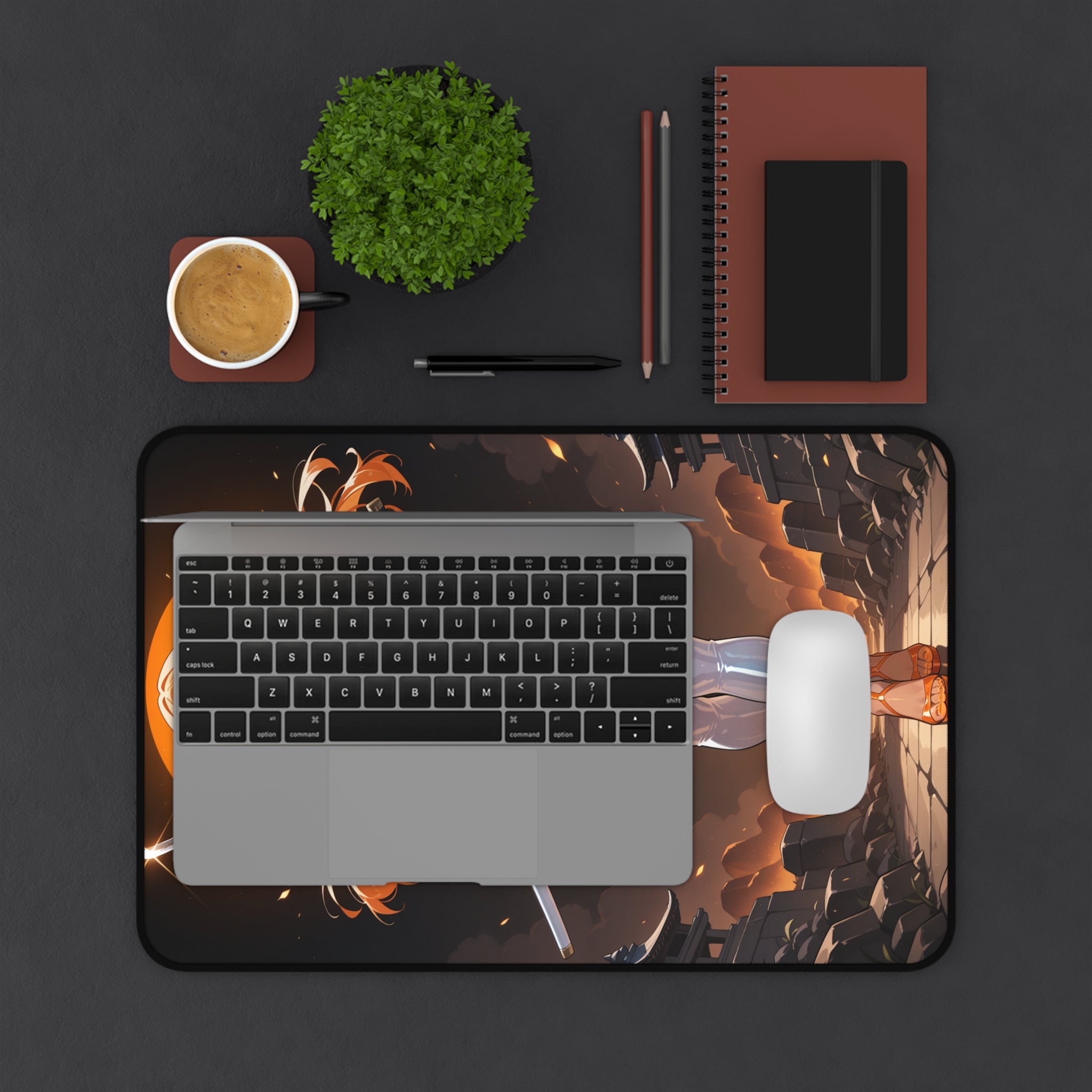 Anime Girl Warrior Desk Mat, Gaming Mouse Pad with Non-Slip Neoprene Base