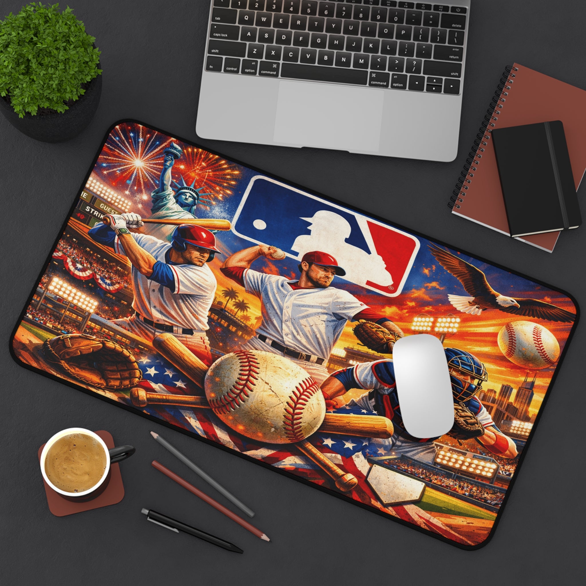Baseball Desk Mat & Gaming Mouse Pad, MLB Inspired Non-Slip Neoprene Desk Pad Gift