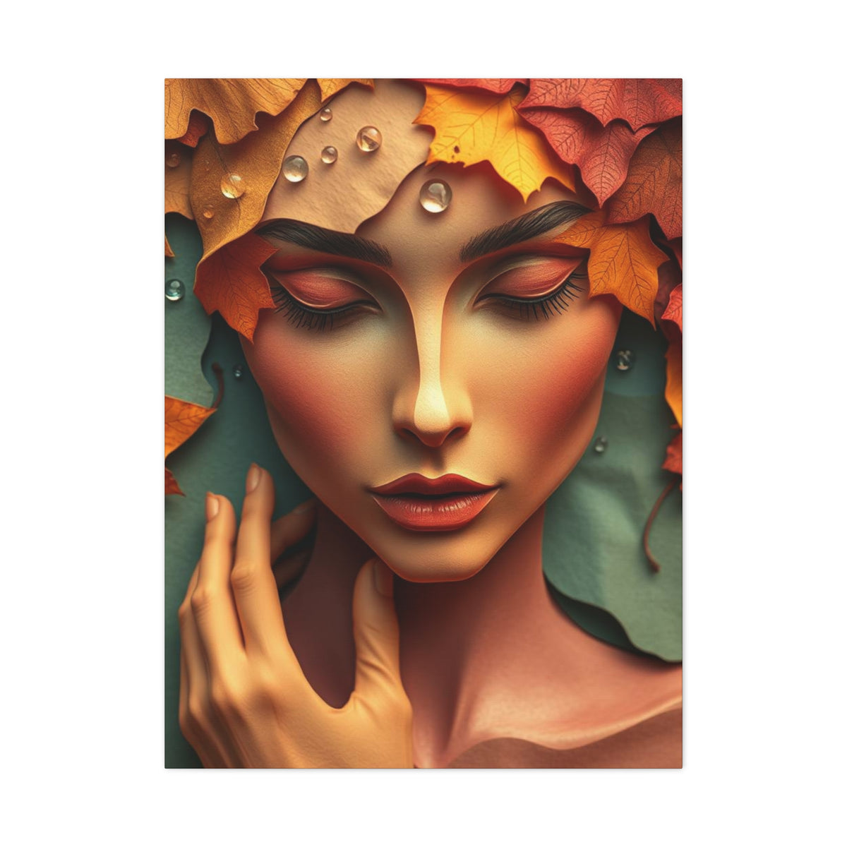 Women Face Poster in Layered Paper Aesthetic with Autumn Colors, Modern Aesthetic Wall Art, Home Decor Print, Canva Art Print, Office Decor