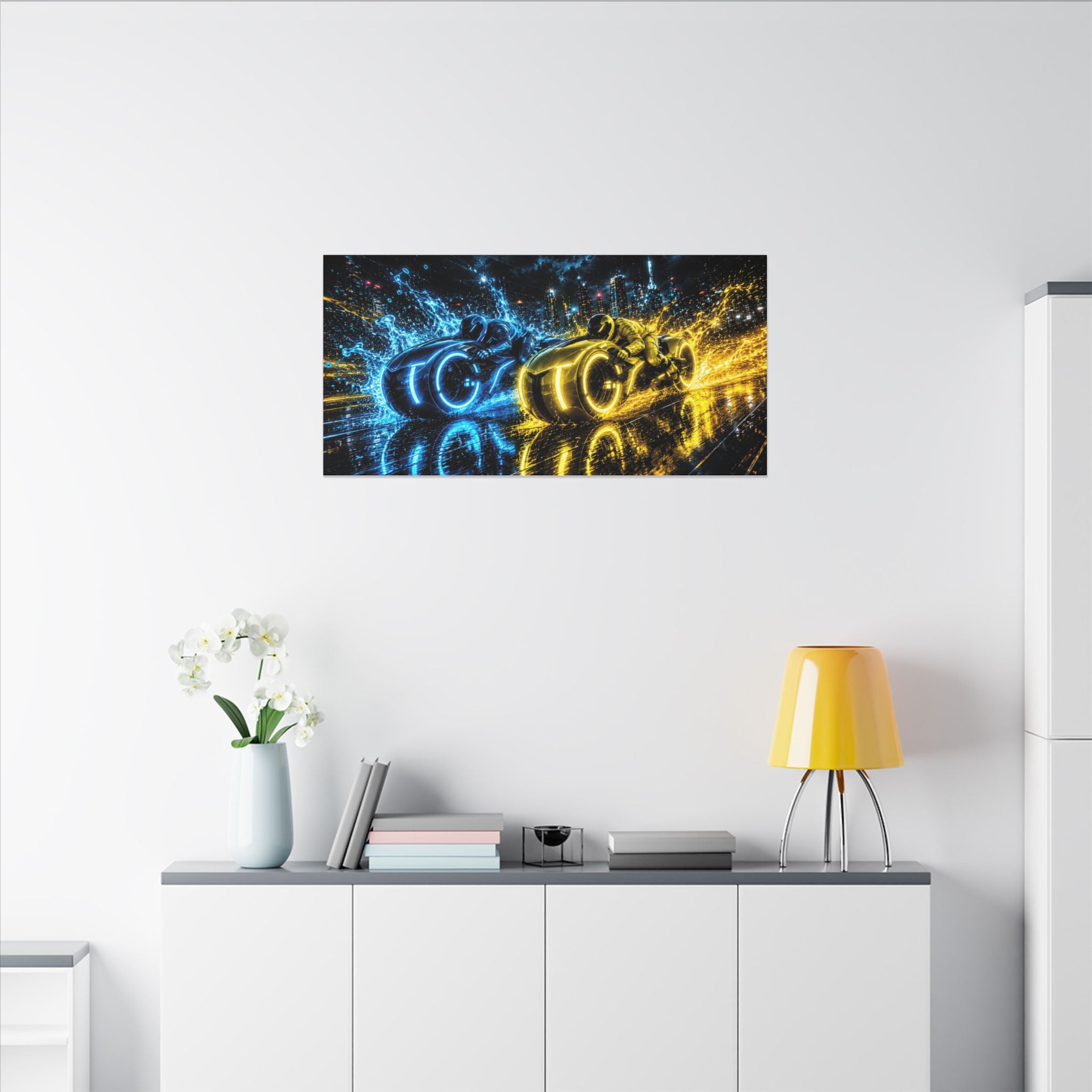 Tron Lightcycles Matte Canvas Print — Tron Futuristic Wall Art
