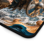 Nordic Warrior Anime Gaming Mouse Pad - Viking Shieldmaiden & White Tigers Desk Mat