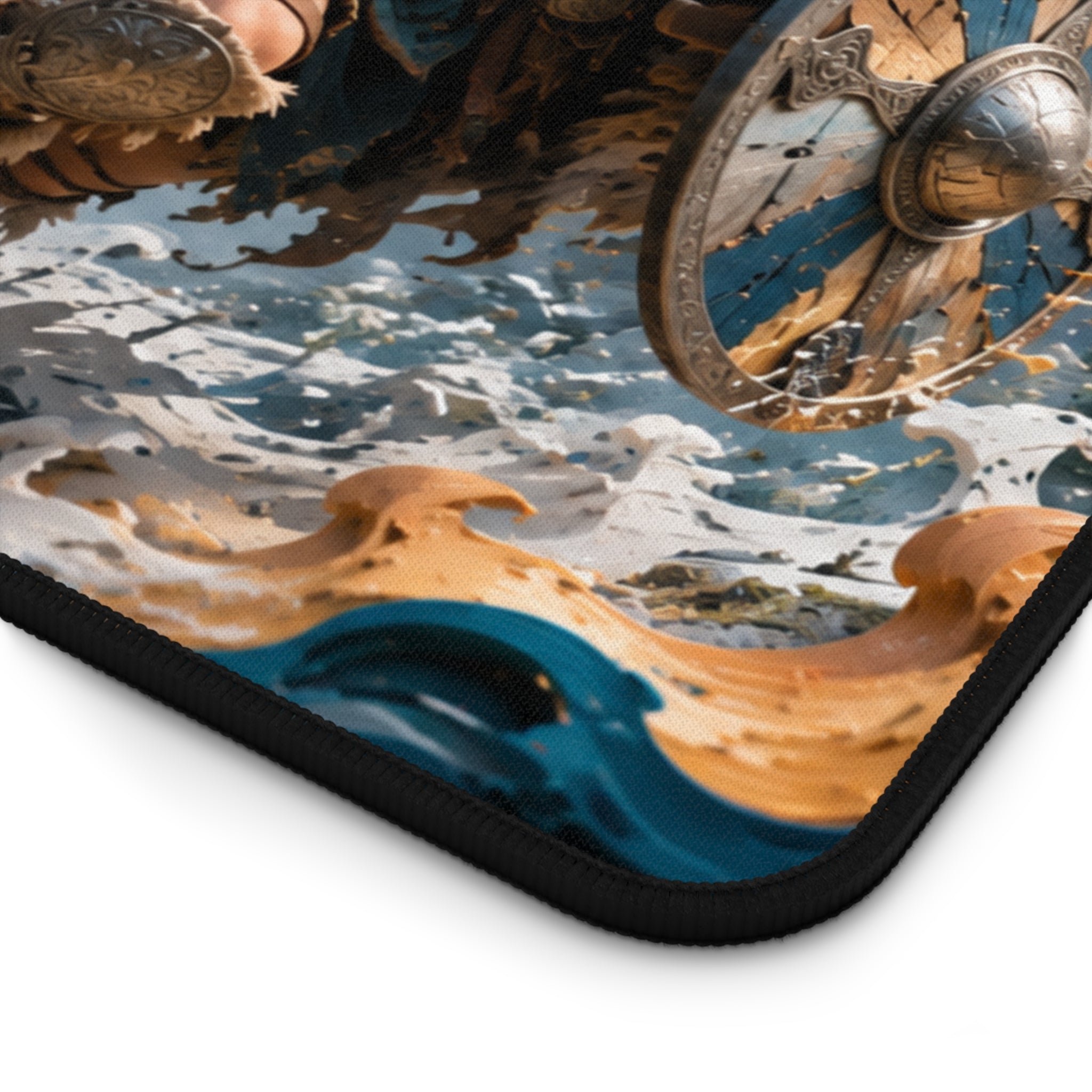 Nordic Warrior Anime Gaming Mouse Pad - Viking Shieldmaiden & White Tigers Desk Mat