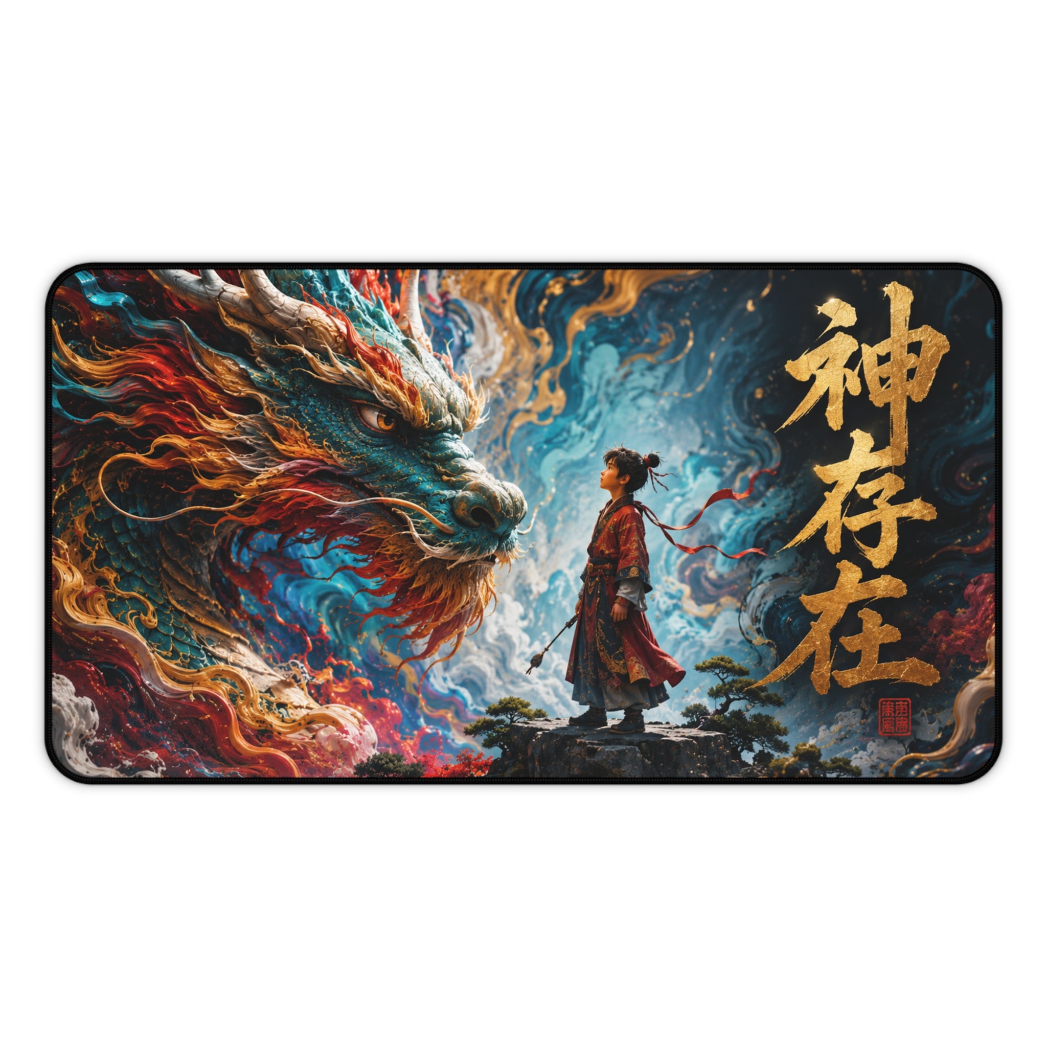 Mythic Dragon Mouse Pad — "God Exists" Asian Fantasy Desk Mat