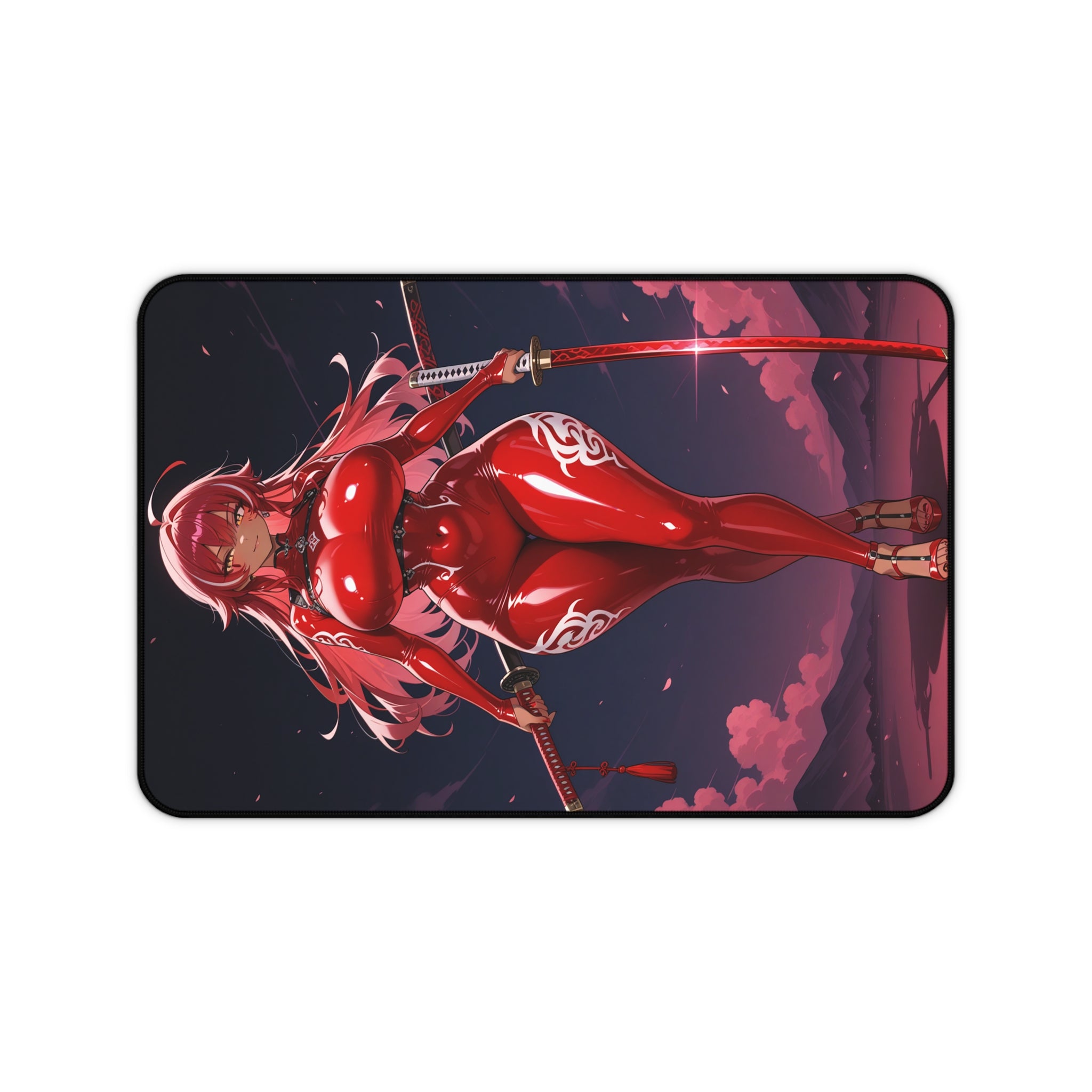 Anime Girl Warrior Desk Mat, Gaming Mouse Pad with Non-Slip Neoprene Base